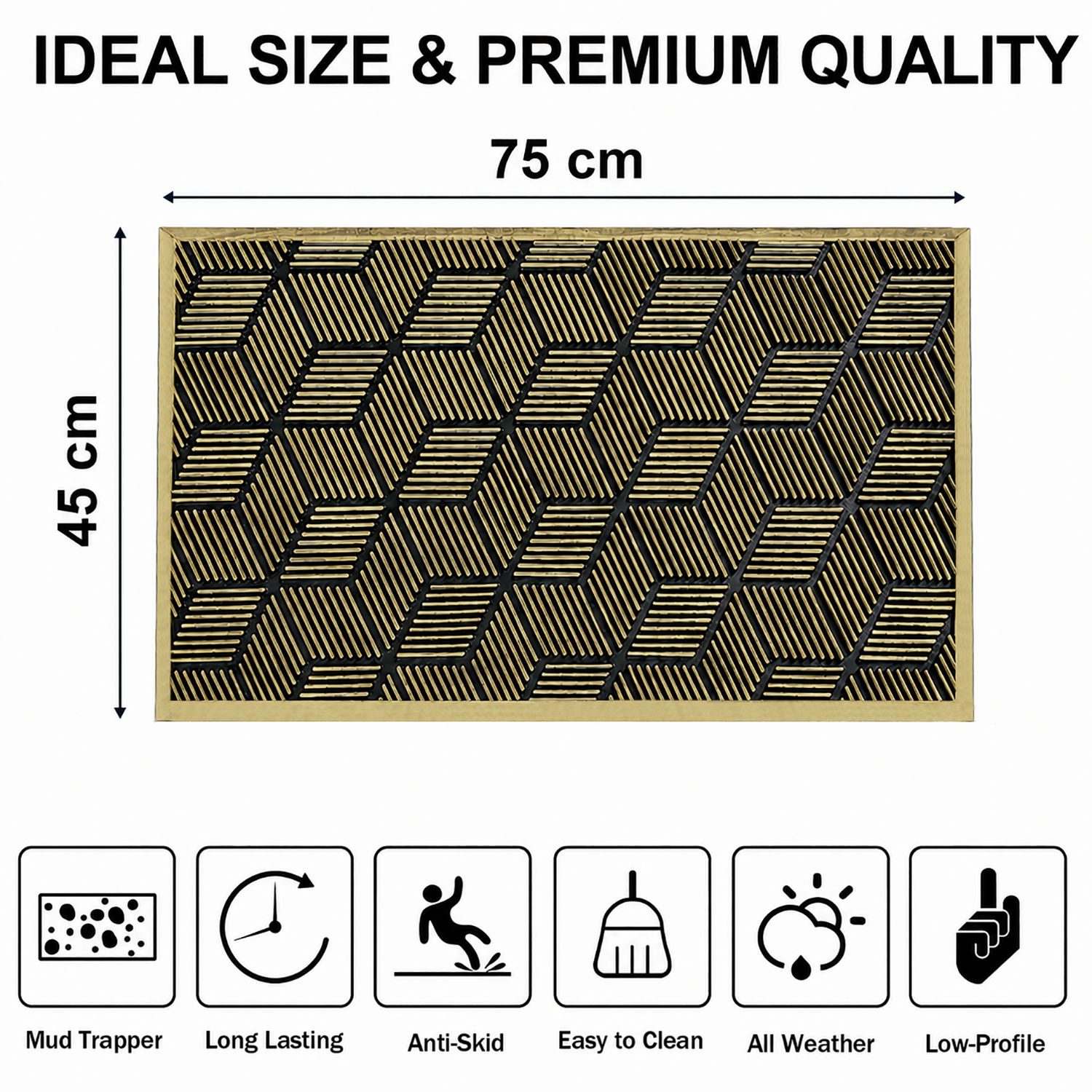 Rubber Door Mat Geometric Textured ( 45x75 cm Golden )