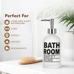 Bathroom Sweet Home Print Glass Soap Dispenser For Bathroom And Kitchen Sink ( 19.5x7.5 cm White )