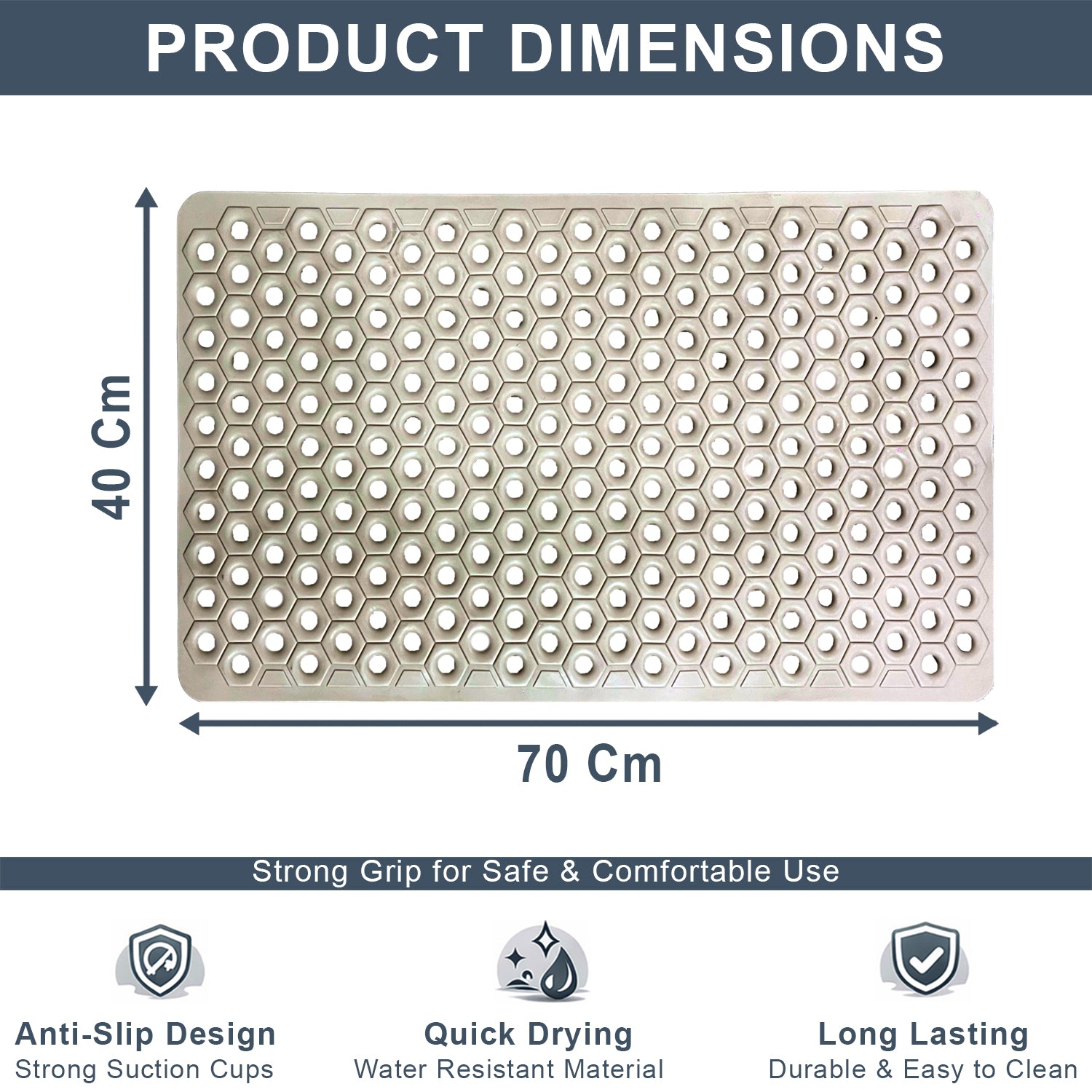 PVC Shower Mat for Bathroom Floor ( 40x70 cm, Beige )