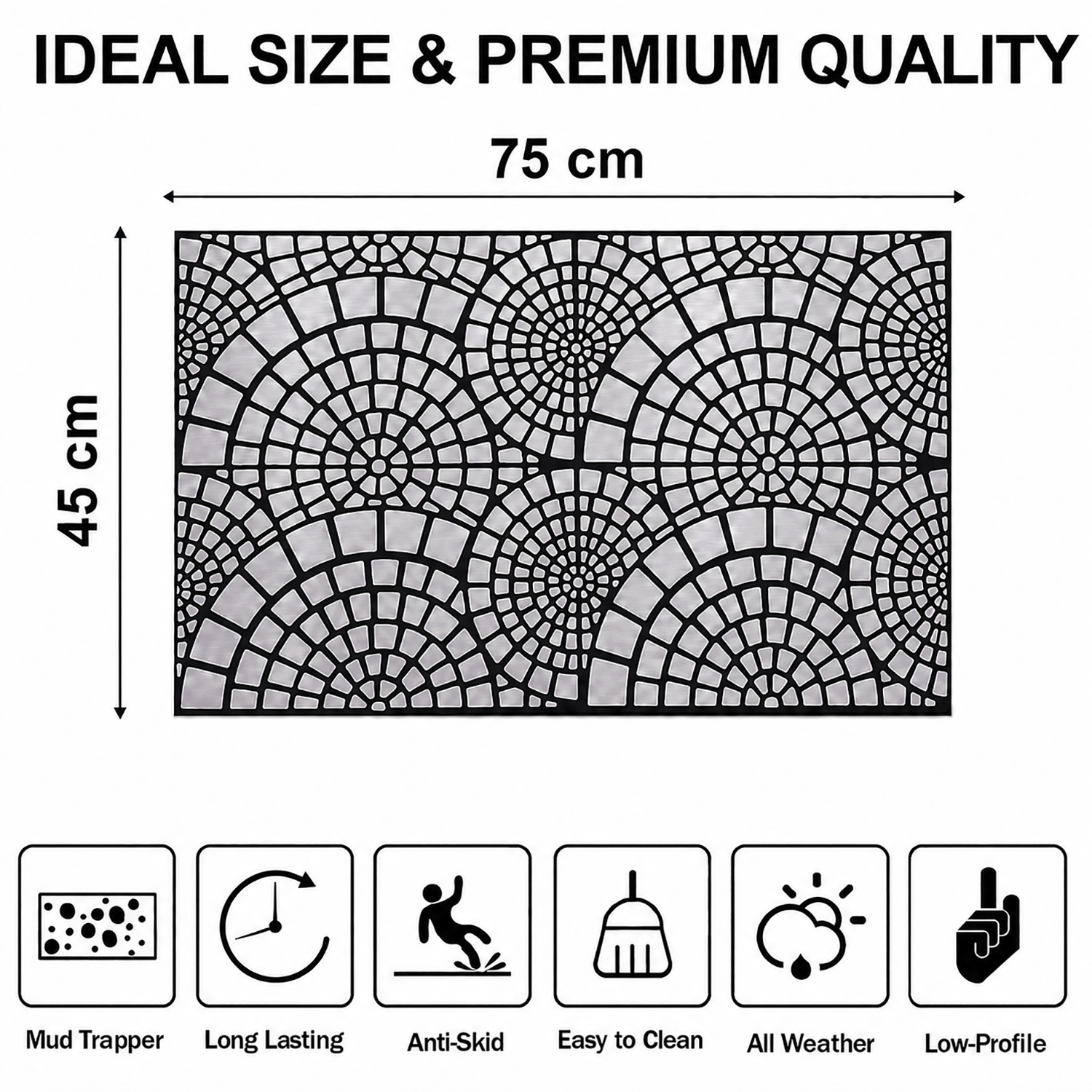 Rubber Door Mat Mosaic Textured ( 45x75 cm Silver )