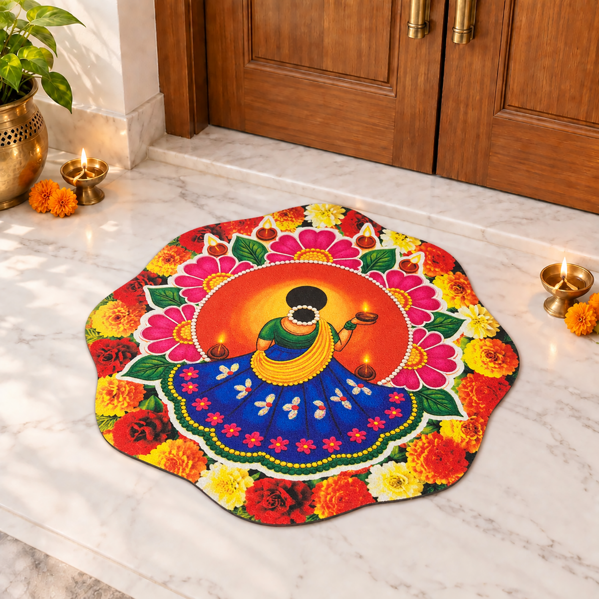 3D Rangoli Mats ( 58x58 cm, Blue )
