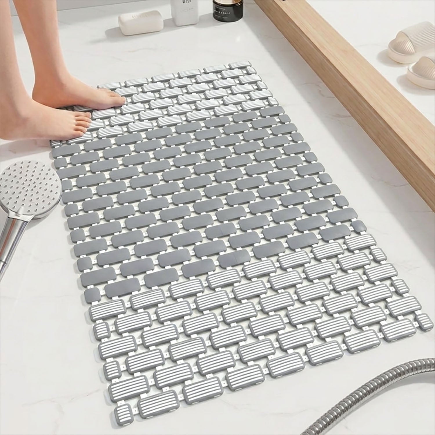 Rubber Shower Mat For Bathroom ( 37x67 Cm Grey )