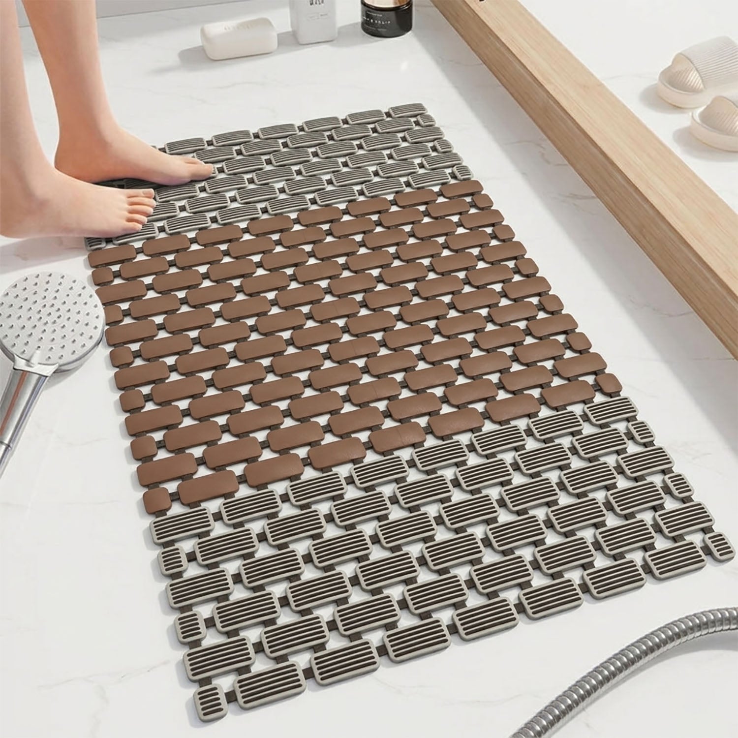 Rubber Shower Mat For Bathroom ( 37x67 Cm Brown )