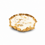 Soy Wax Decorative Lotus Urli Scented Candle With Gold Leaf Pattern ( White And Gold  , 12x12cm )