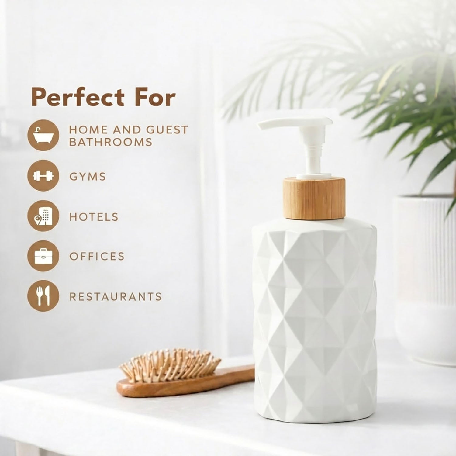 Faceted Pattern Glass Soap Dispenser For Bathroom And Kitchen Sink ( 17.5x7.5 cm White)