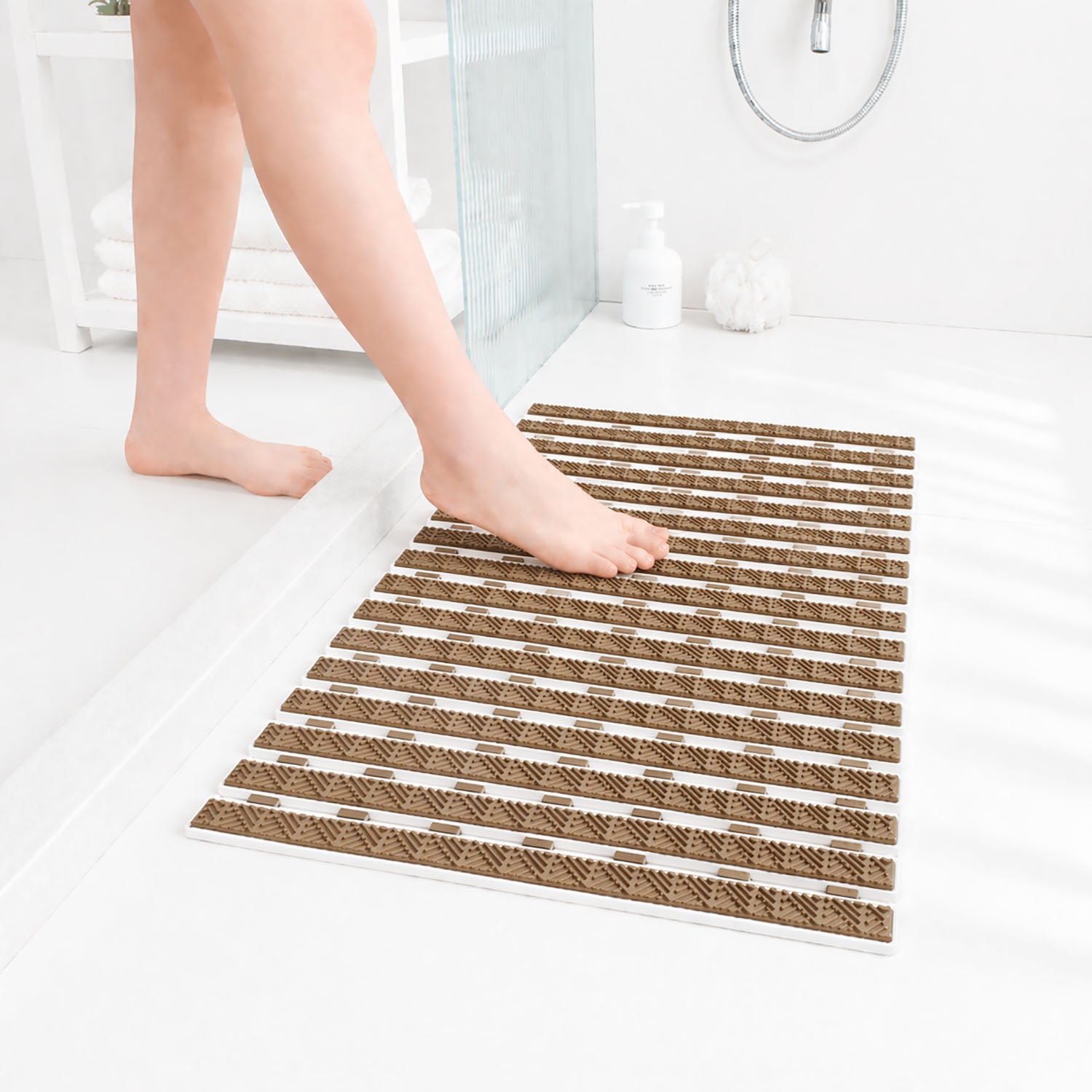 Rubber Shower Mat For Bathroom ( 38x70 Cm Brown )