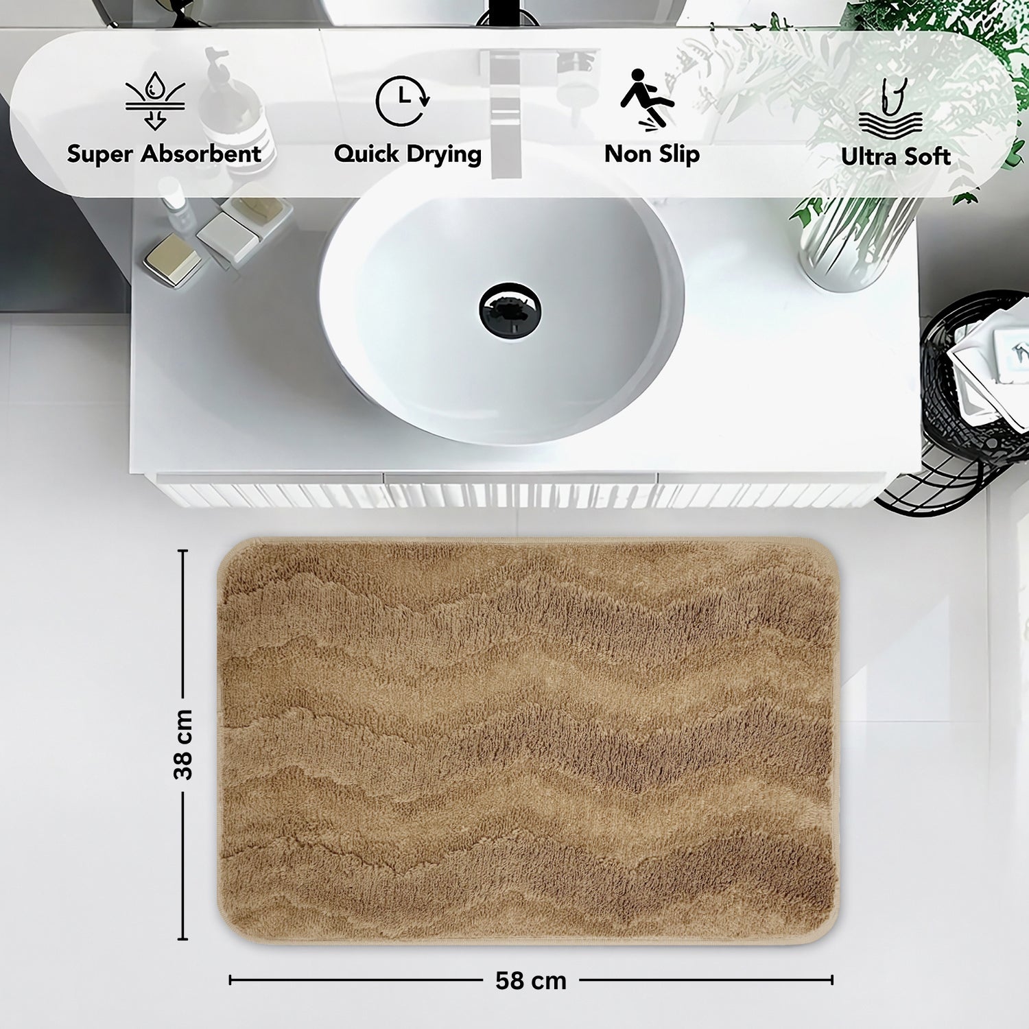 Moscow ZigZag Wave Microfiber Bath  (38x58cm Brown)