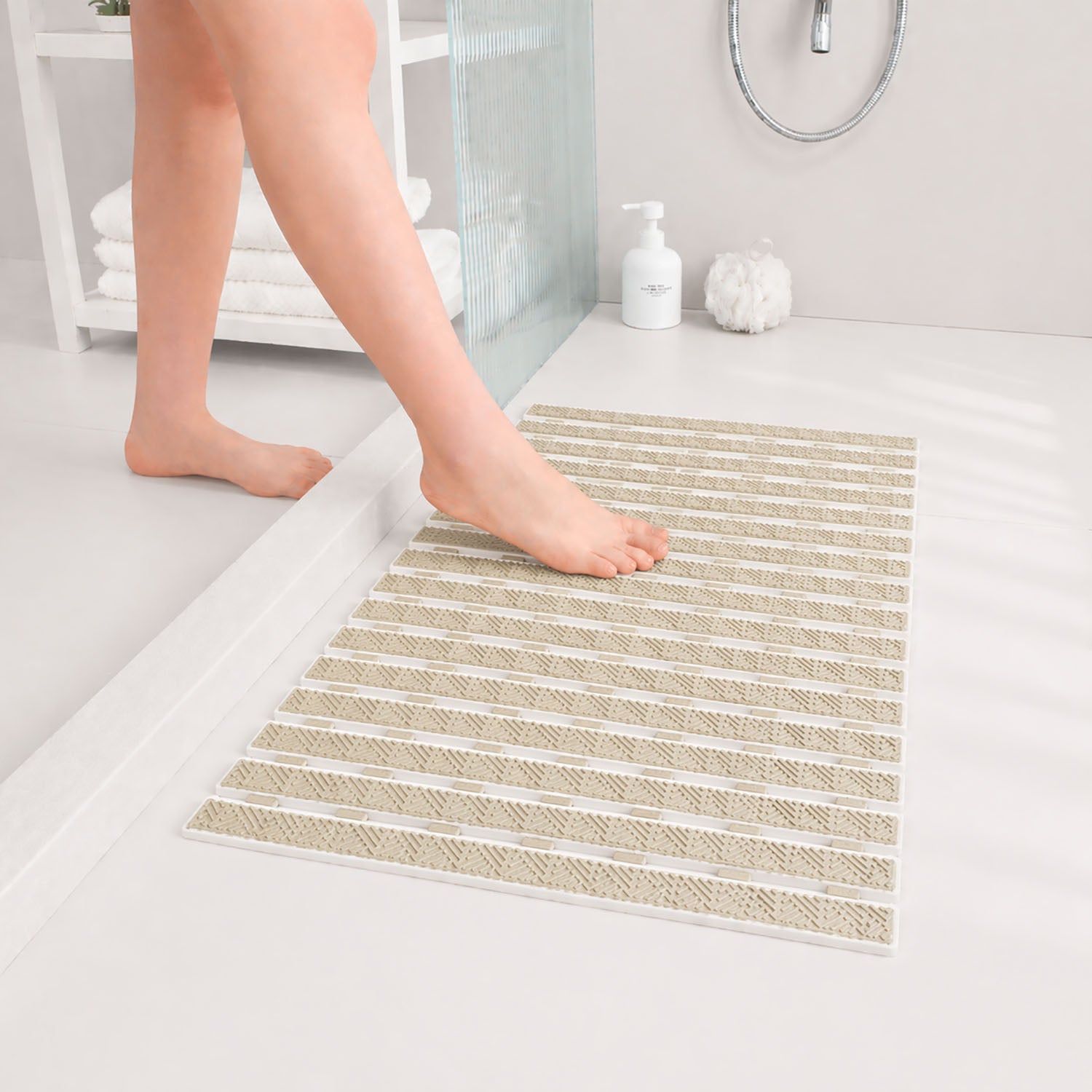 Rubber Shower Mat For Bathroom ( 38x70 Cm Beige )