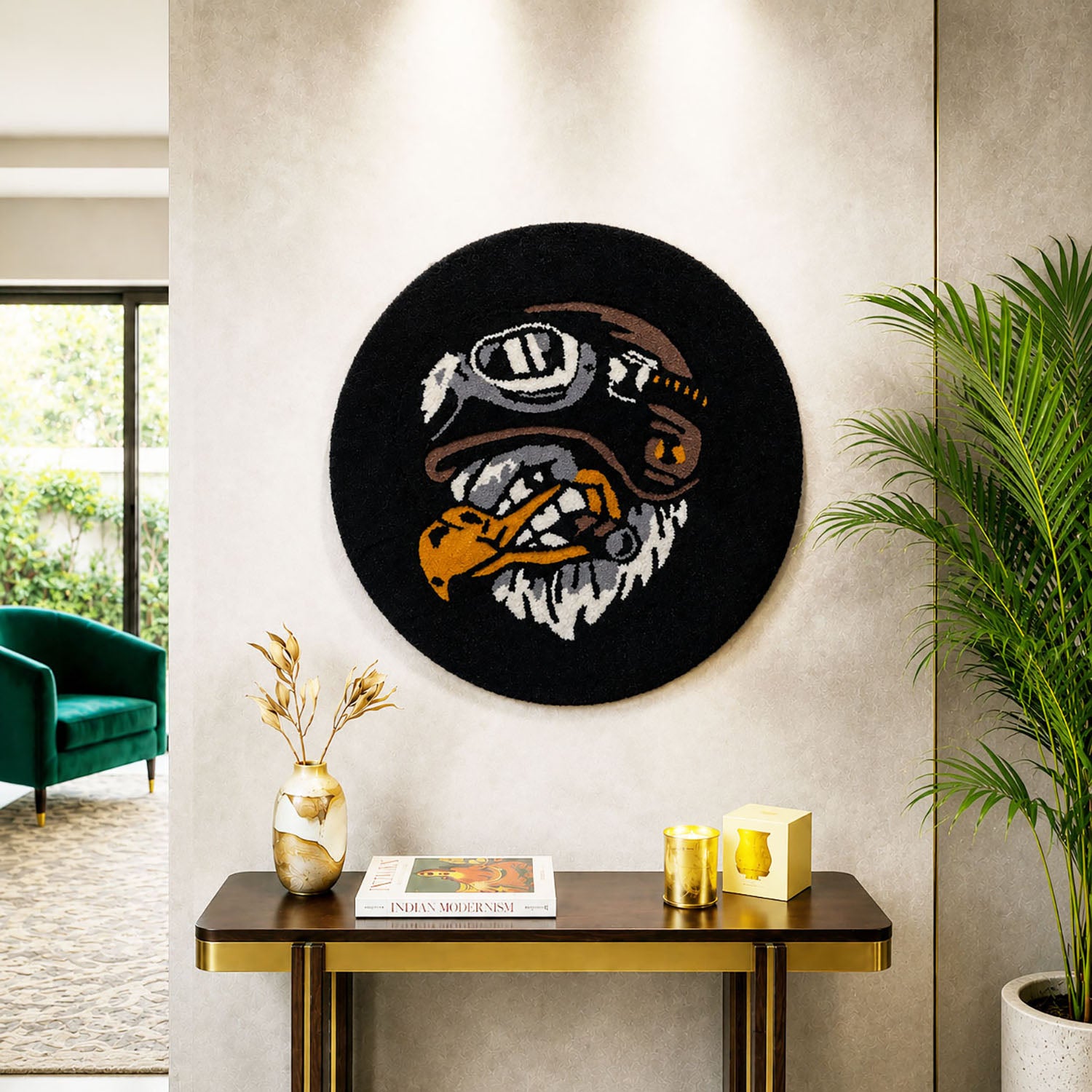 Eagle Wool Rug Tufted Decorative Accent Mat for Wall Hanging and Room Decor (24x24 cm, Black )