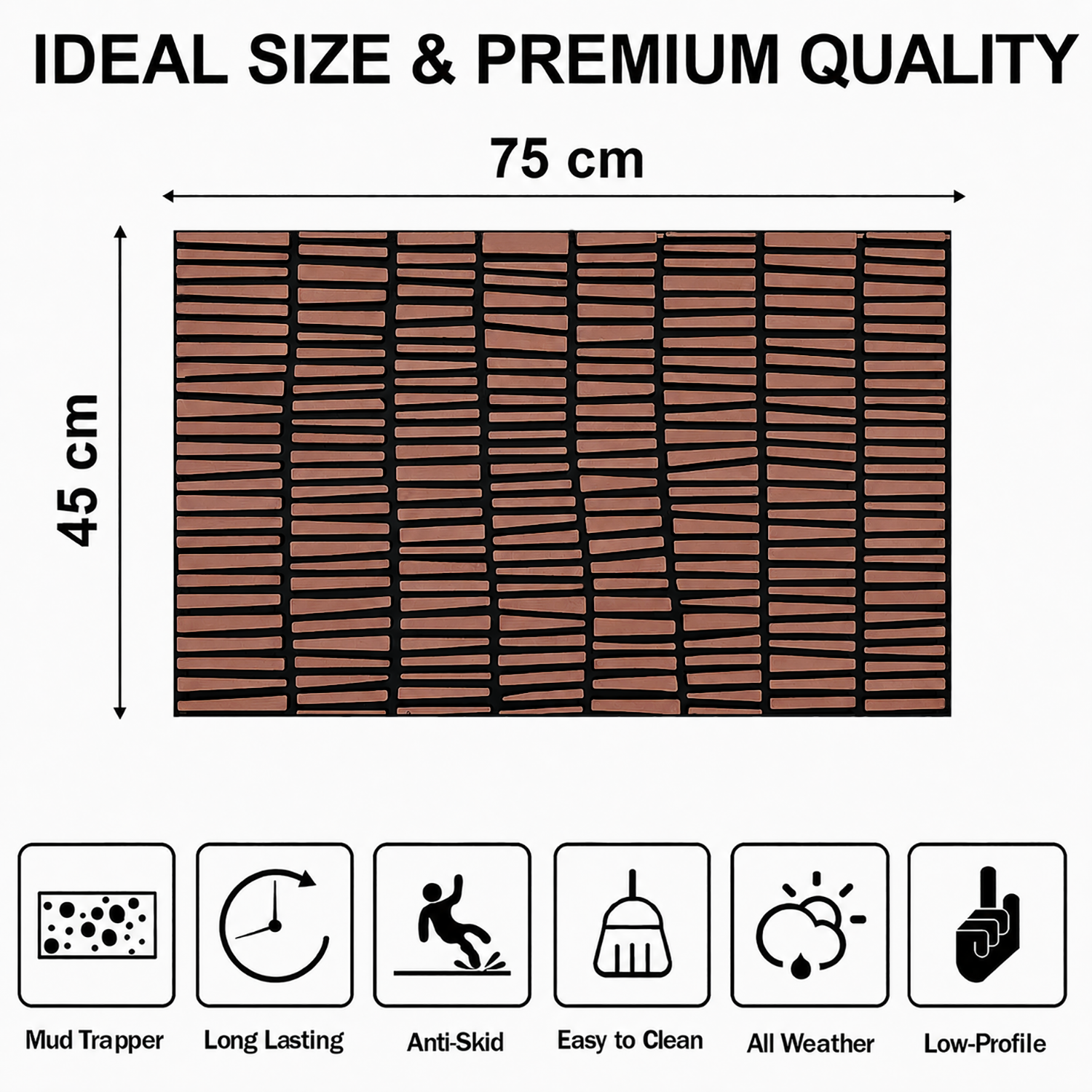 Rubber Door Mat Linear Textured ( 45x75 cm Brown )