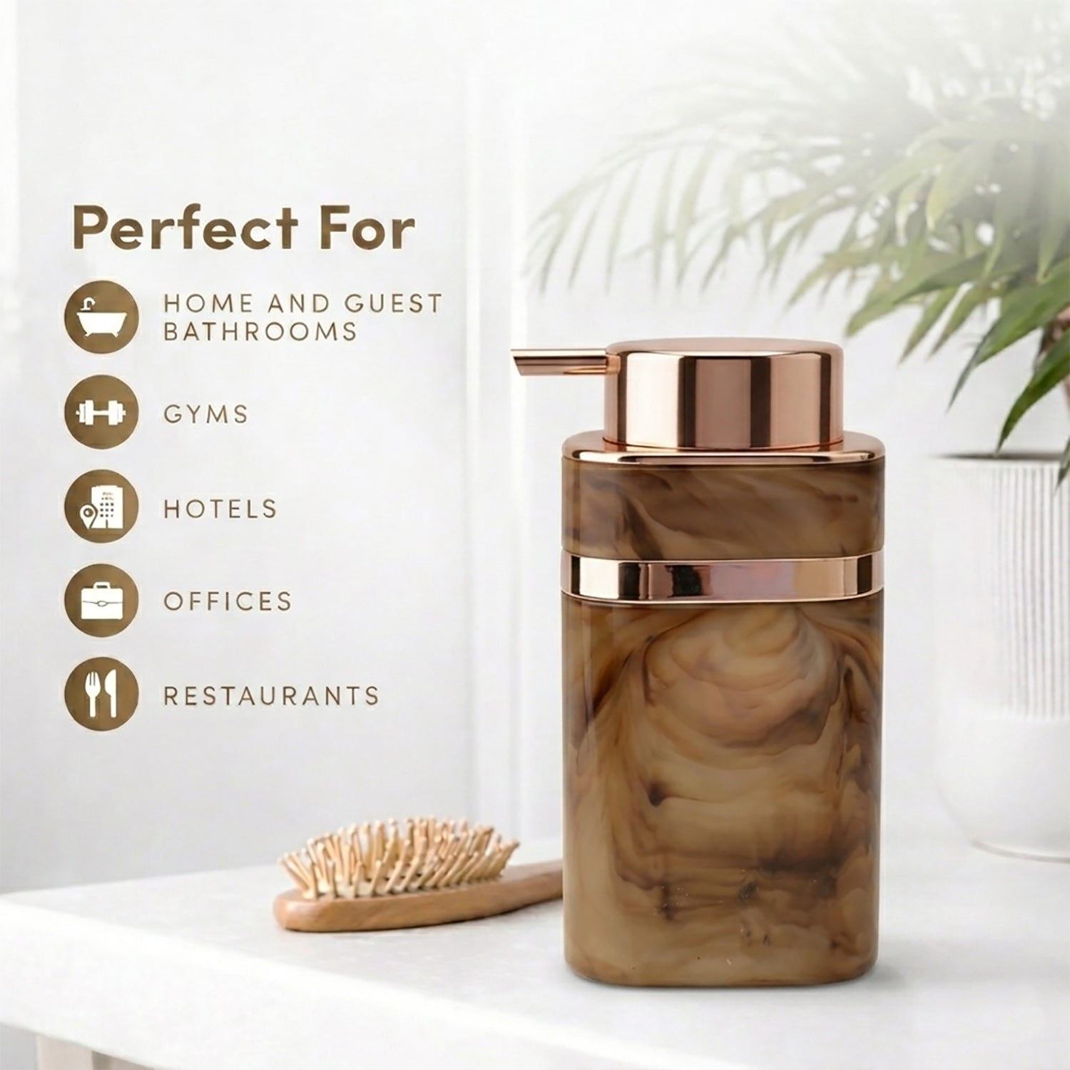 Marble Pattern Plastic Soap Dispenser For Bathroom And Kitchen Sink  ( 13.5x7 cm Brown )