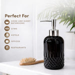 Diamond Cut Pattern Glass Soap Dispenser For Bathroom And Kitchen Sink ( 19.5x8 cm Black )