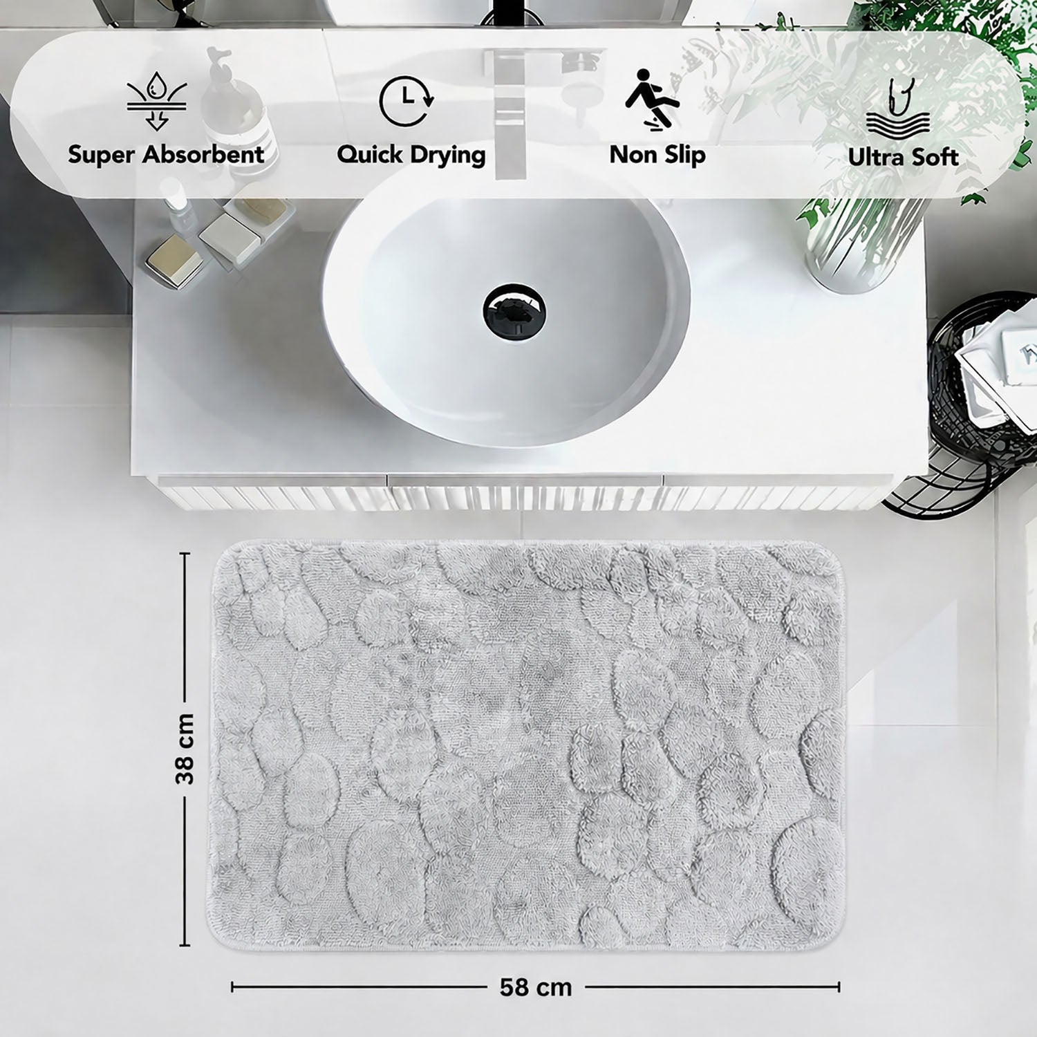 Moscow Stone Microfiber Bath Mat (38x58cm Silver)