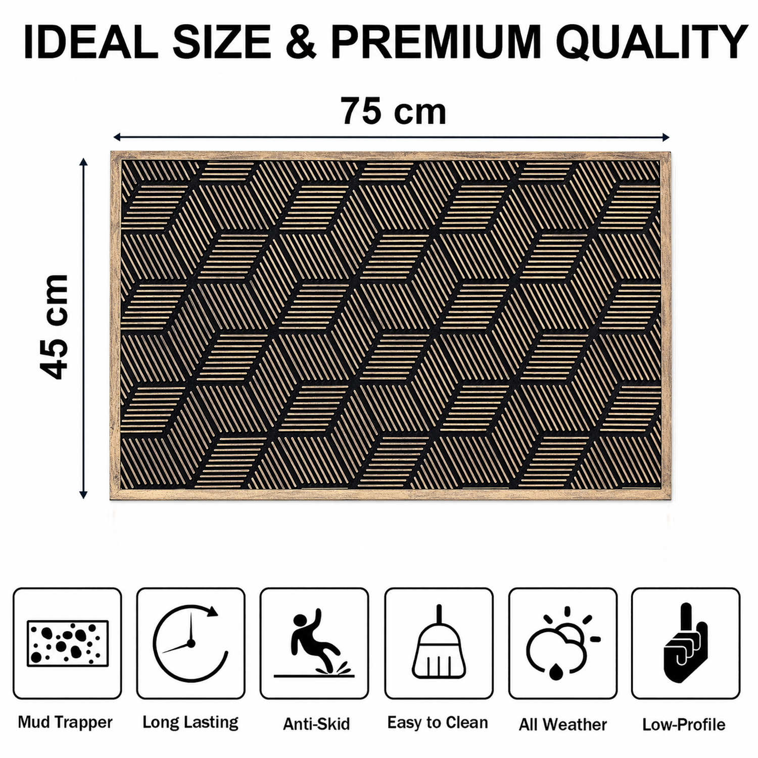 Rubber Door Mat Geometric Textured ( 45x75 cm Copper )