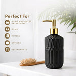 Geometric Texture Pattern Glass Soap Dispenser For Bathroom And Kitchen Sink ( 19x7.5 cm Black )