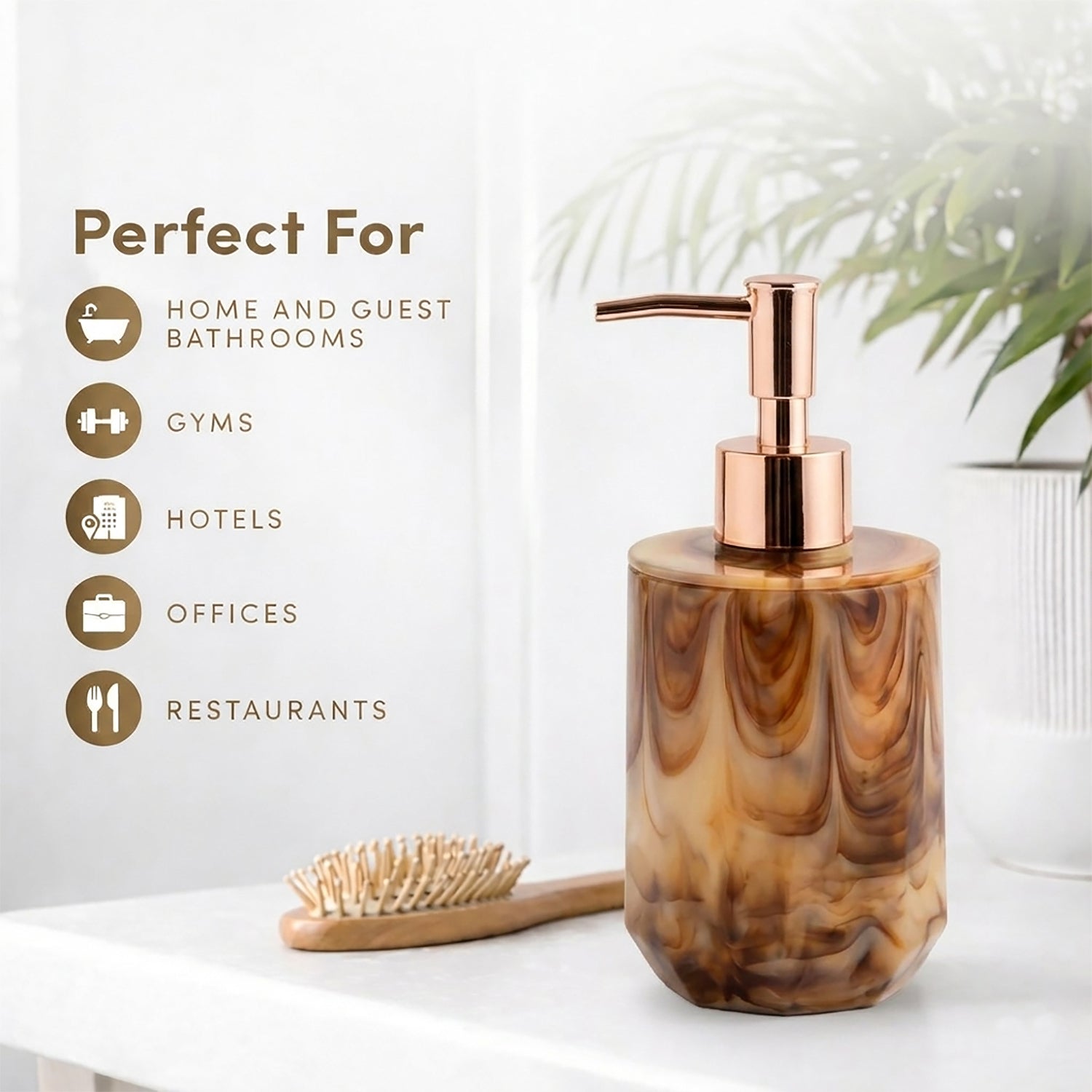 Marble Pattern Plastic Soap Dispenser For Bathroom And Kitchen Sink ( 17x8 cm Brown )