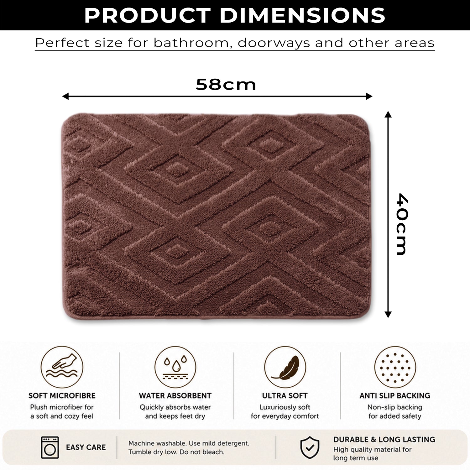 Bahrain Intersect Microfiber Bath Mat (40x58cm Wine)