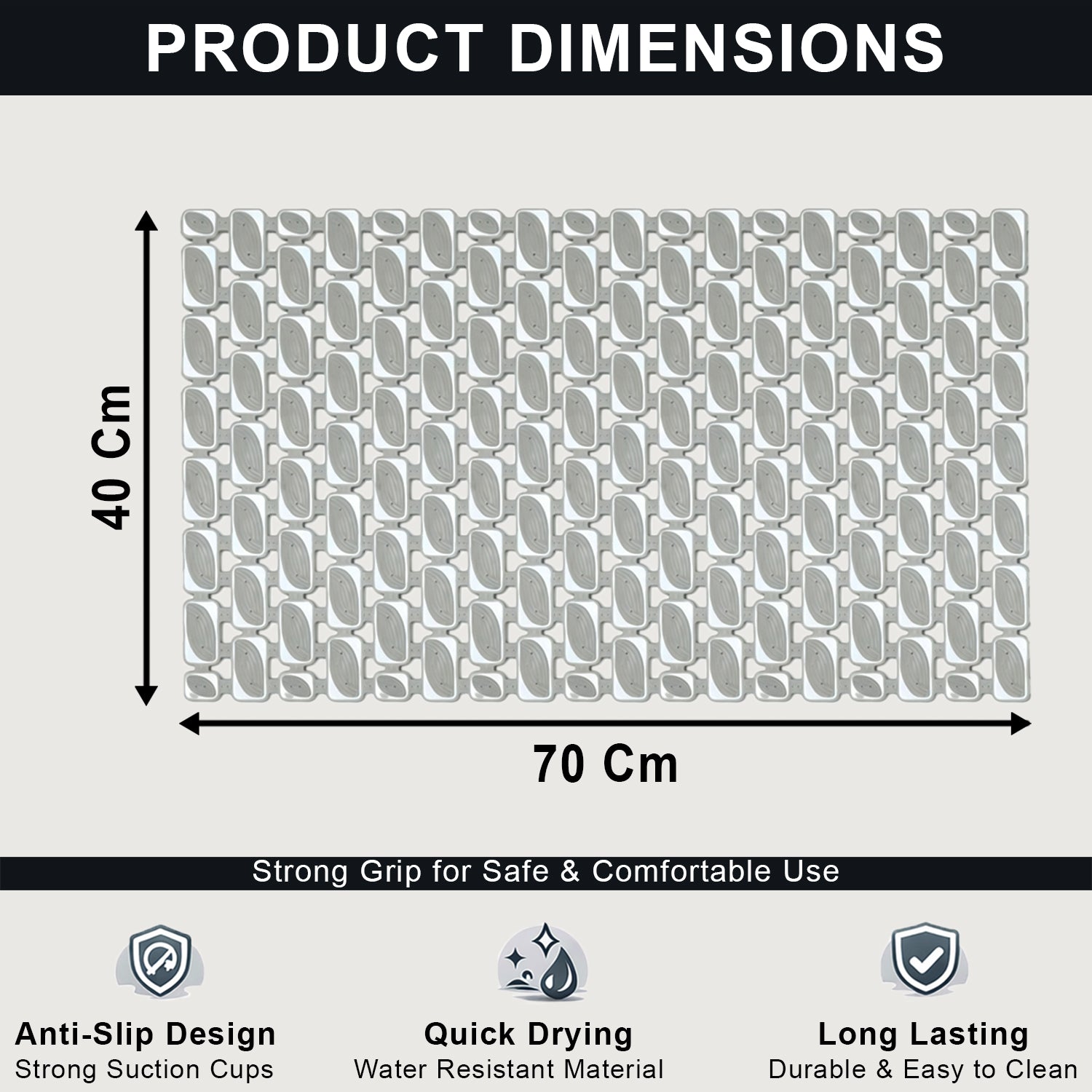 Rubber Shower Mat Ibija Pattern ( 40x70 Cm Silver )