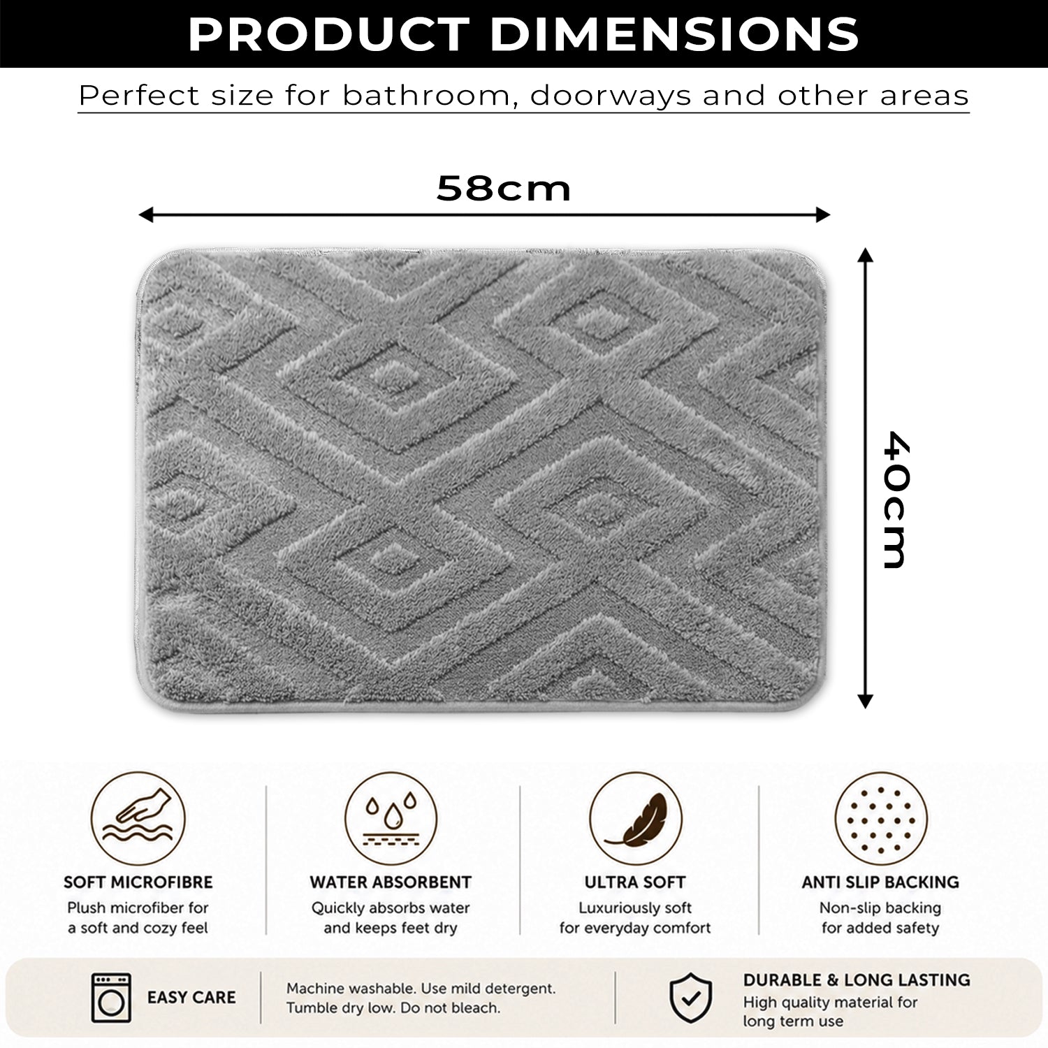 Bahrain Intersect Microfiber Bath Mat (40x58cm Silver)