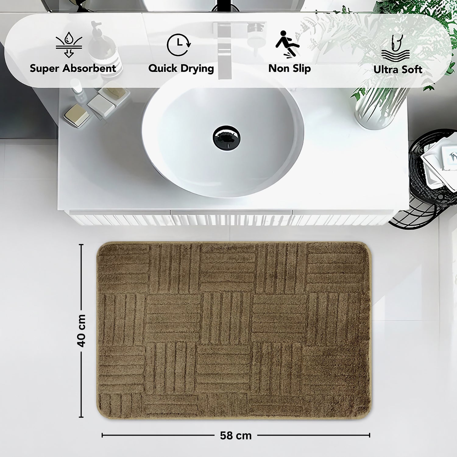 Bahrain Intersect Microfiber Bath Mat (40x58cm Coffee)