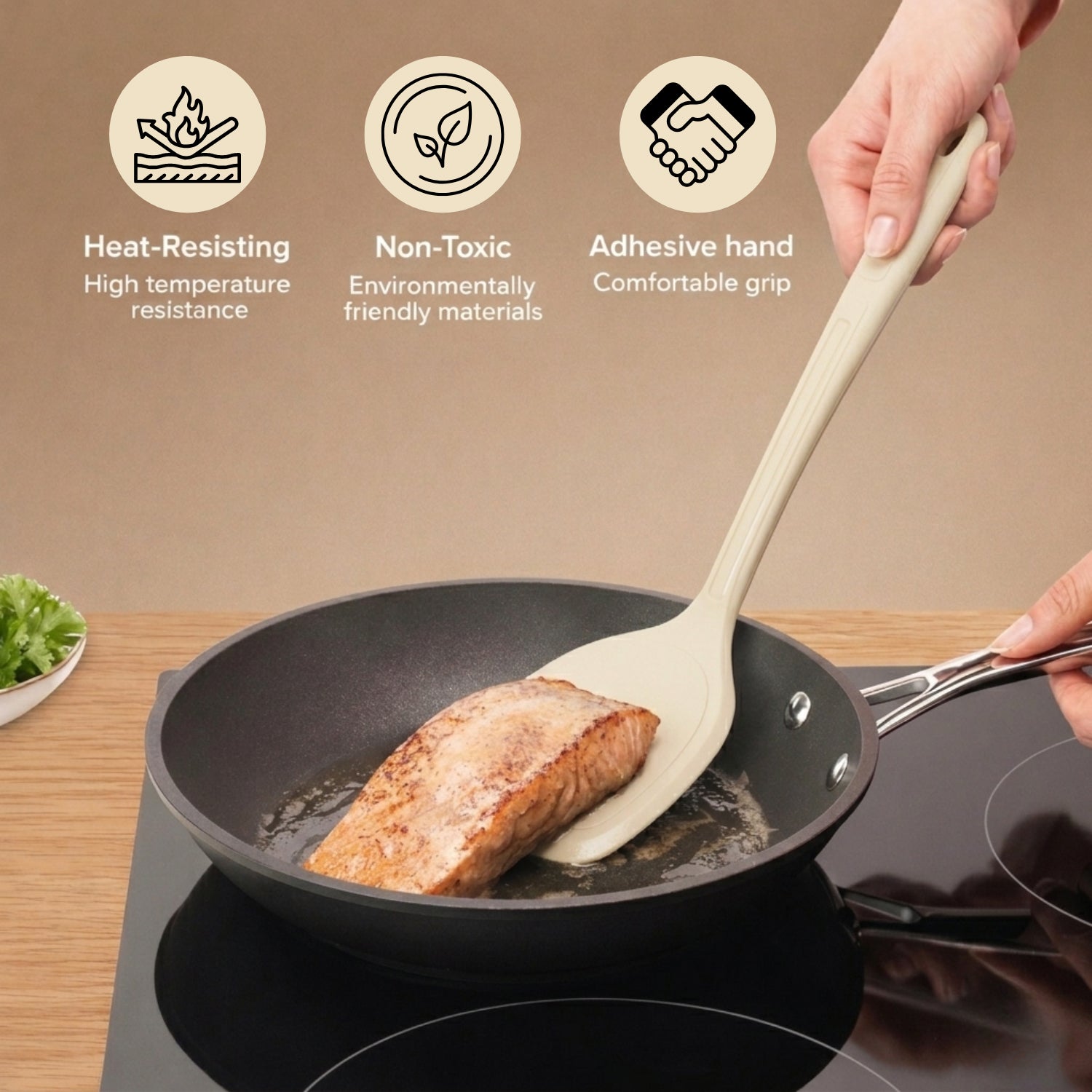 Silicone Spatula For High Heat Cooking And Baking ( 9x31.5cm, Cream)