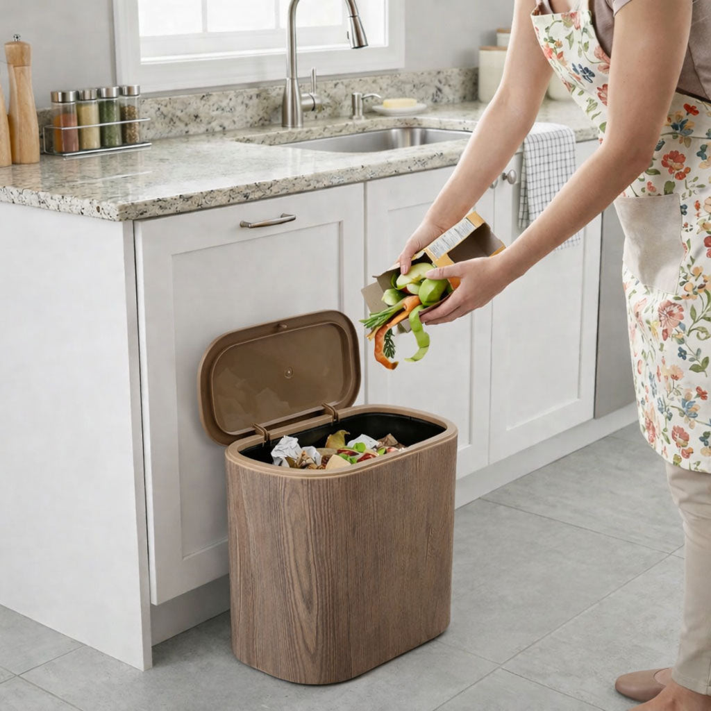 Portable Plastic Dustbin For Home And Kitchen (  28x14.5x29 cm, Brown )
