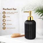 Vertical Ribber Pattern Glass Soap Dispenser For Bathroom And Kitchen Sink ( 19.5x7.5 cm Black )