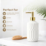 Geometric Texture Pattern Glass Soap Dispenser For Bathroom And Kitchen Sink Leak ( 19x7.5 cm White )