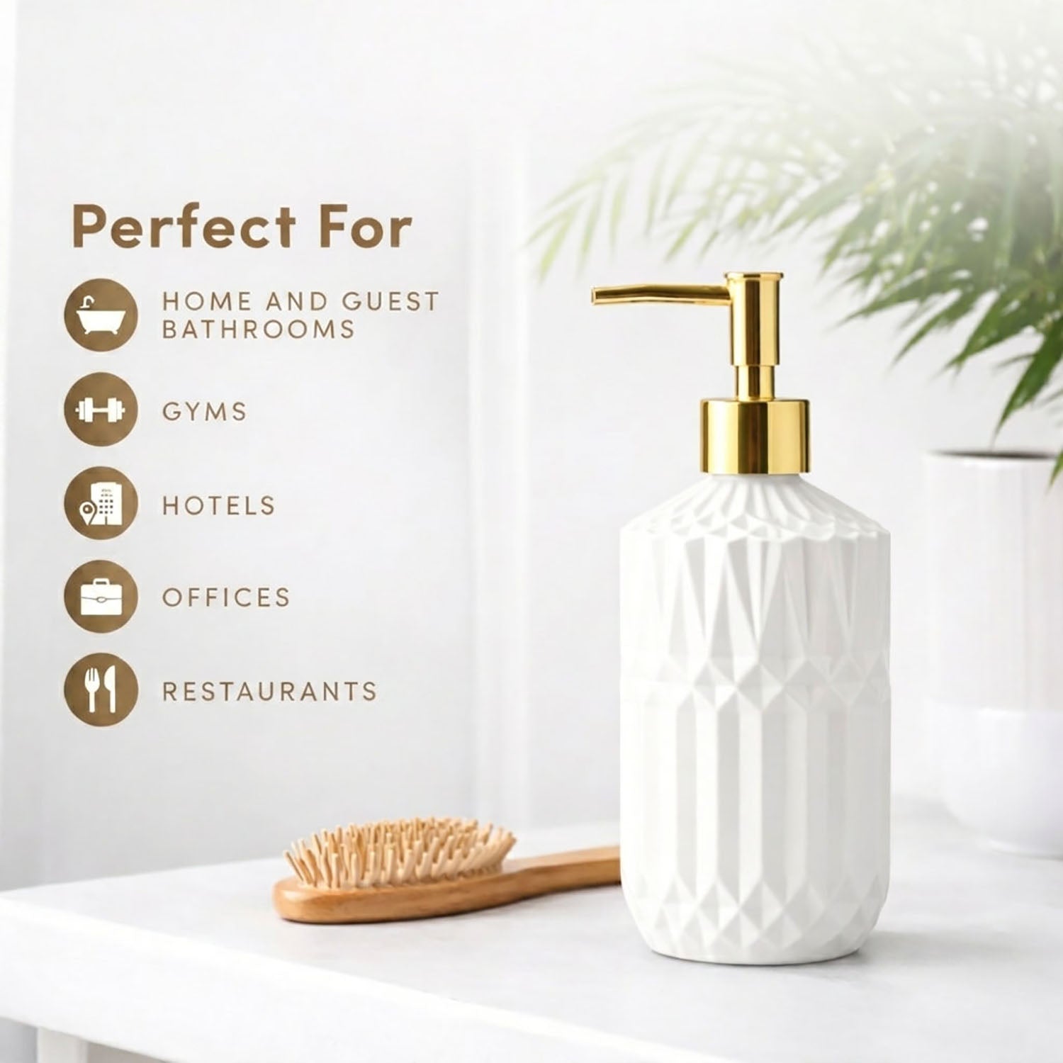 Geometric Texture Pattern Glass Soap Dispenser For Bathroom And Kitchen Sink Leak ( 19x7.5 cm White )