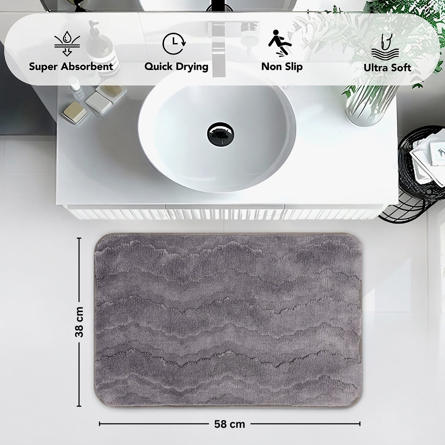 Moscow ZigZag Wave Microfiber Bath  (38x58cm Grey)