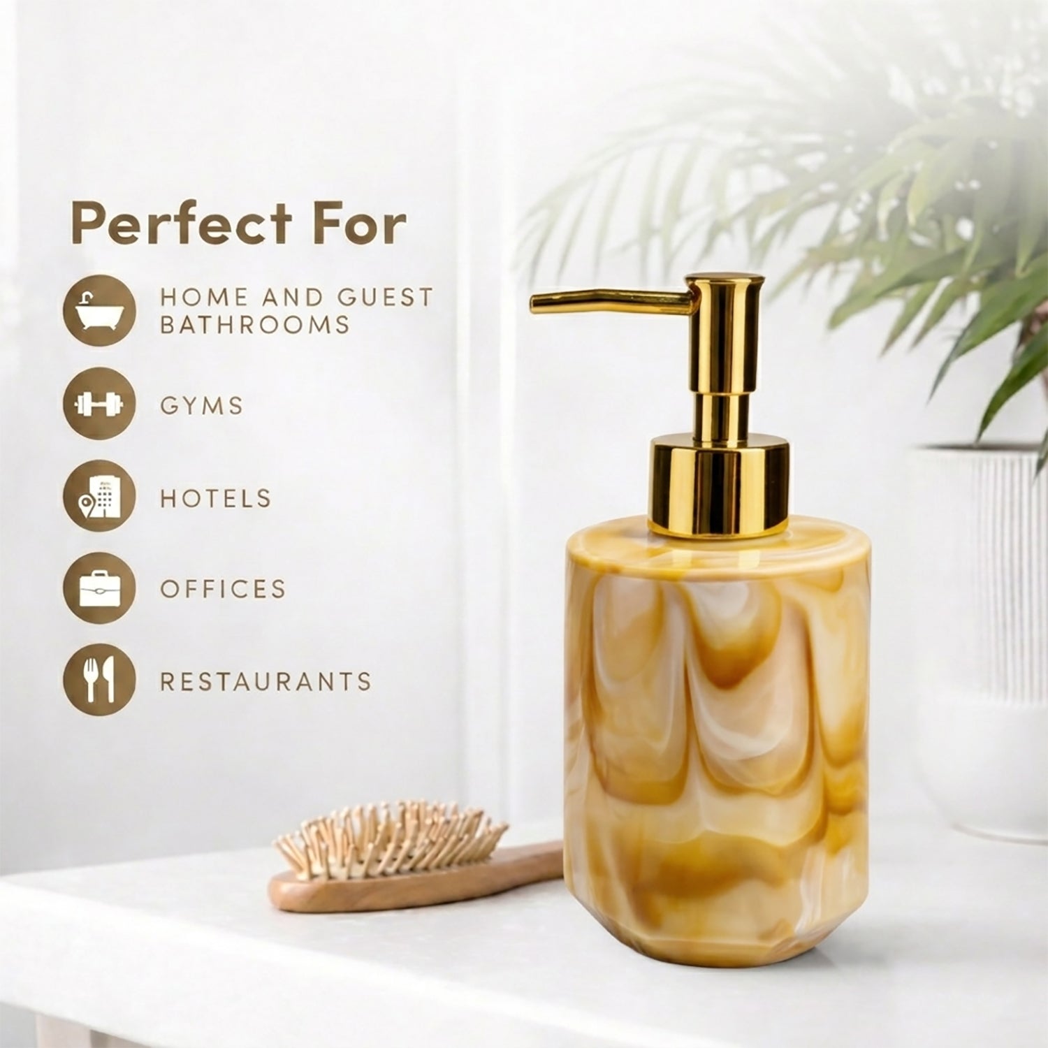 Marble Pattern Plastic Soap Dispenser For Bathroom And Kitchen Sink ( 17x8 cm Yellow )