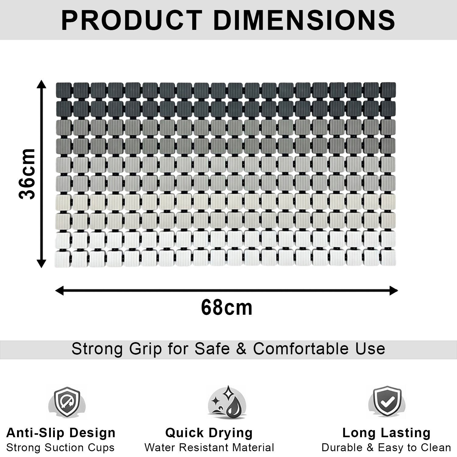 Plastic Shower Mat For Bathroom (36x68 Cm Grey )