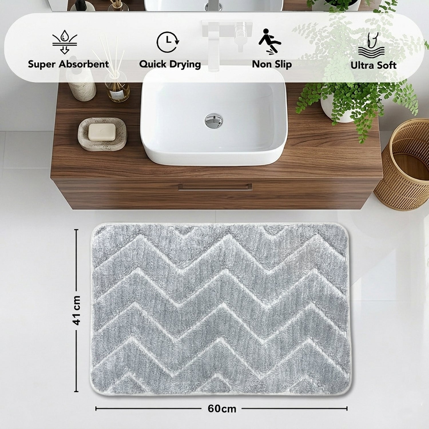 Austria Zigzag Microfiber Bath Mat (41x60cm Silver)