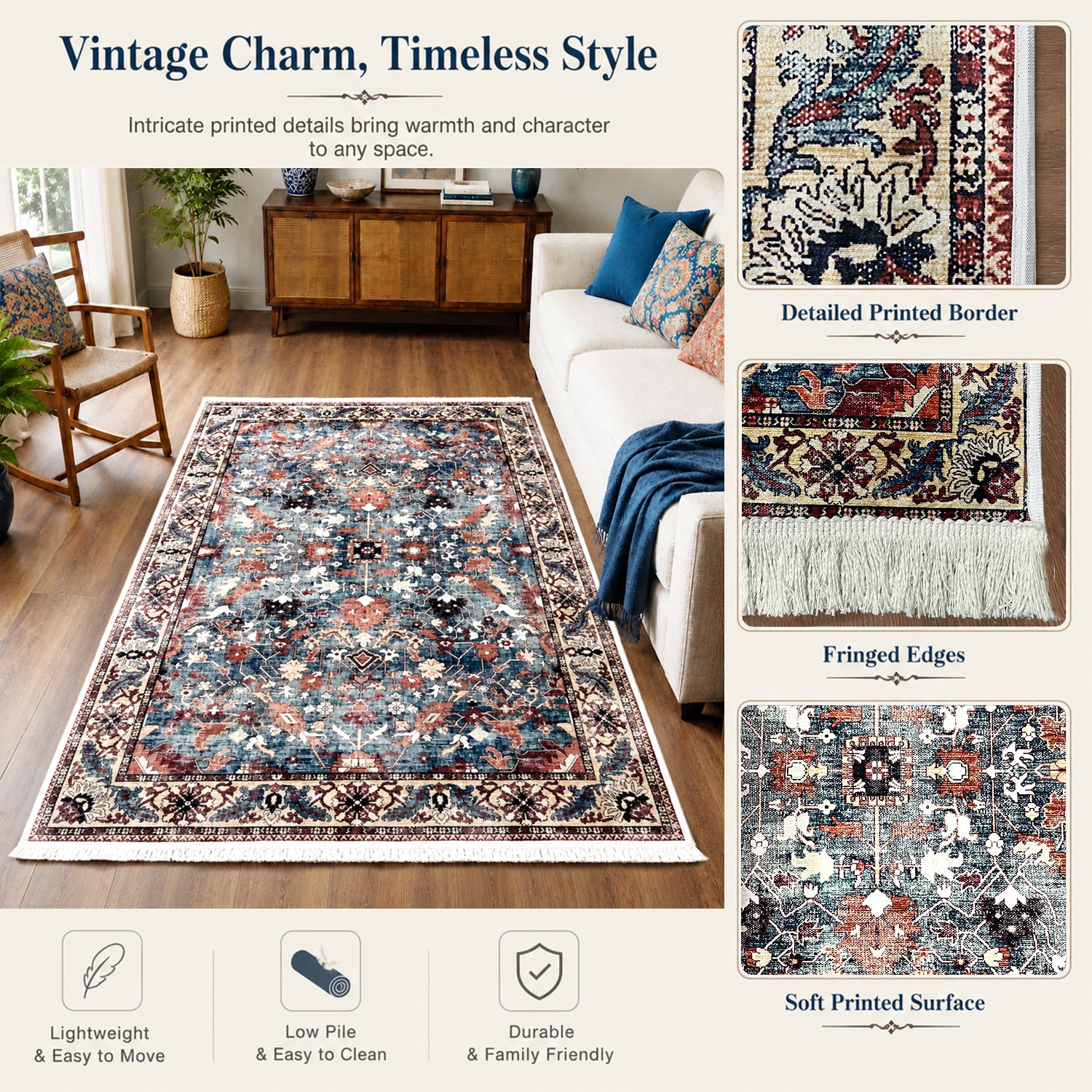 Riyasat Printed Carpet For Home And Office ( 3x5 ft, Blue Rust)