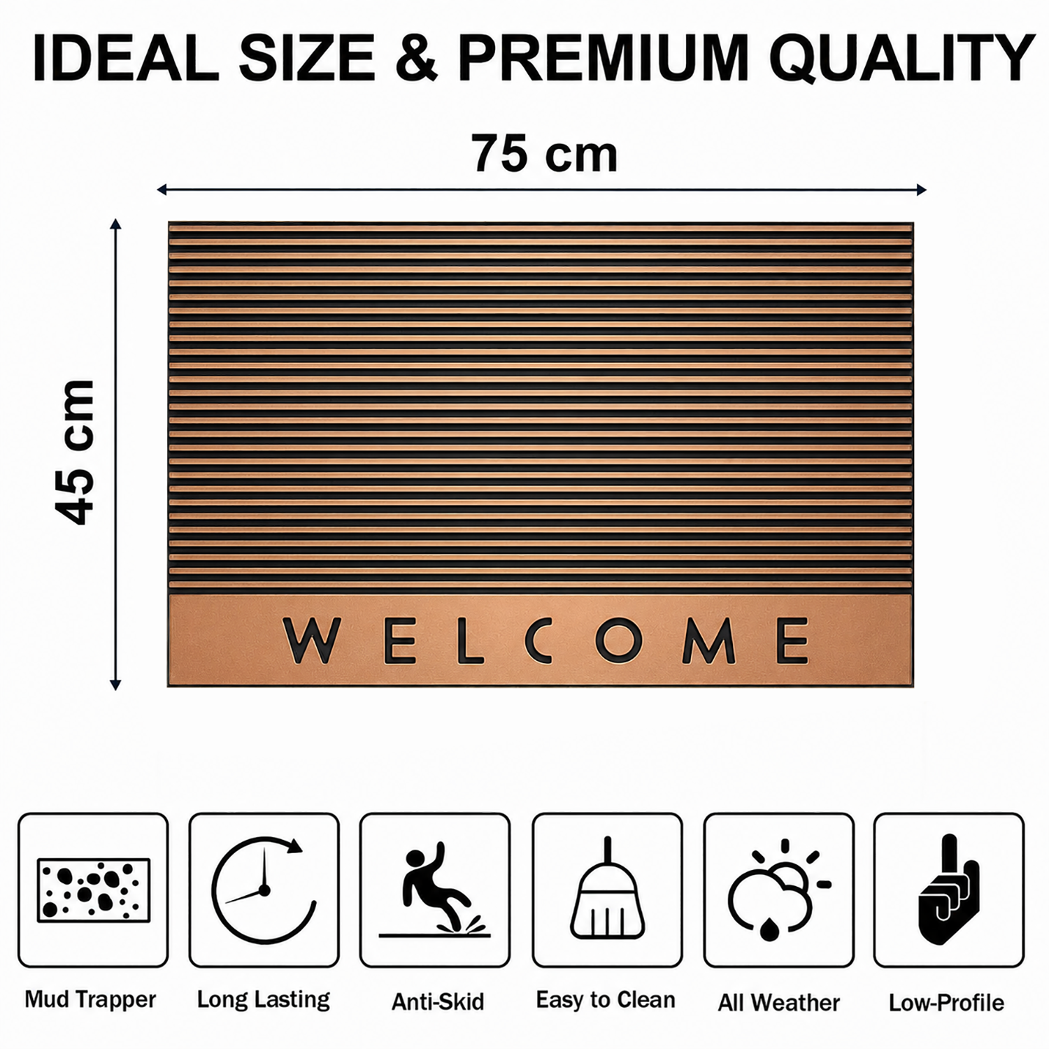 Rubber Door Mat Welcome Textured ( 45x75 cm Copper )