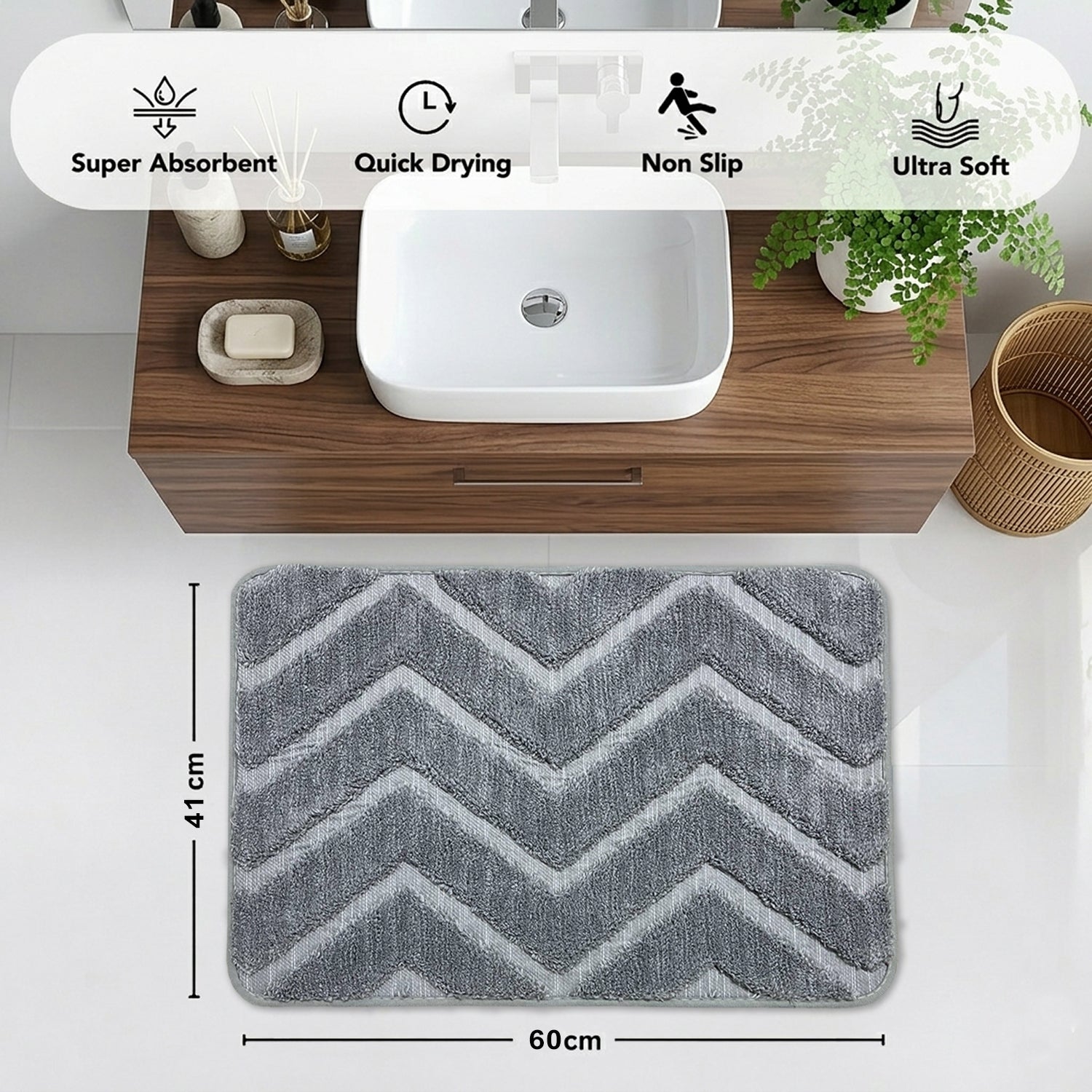 Austria Zigzag Microfiber Bath Mat (41x60cm Grey)