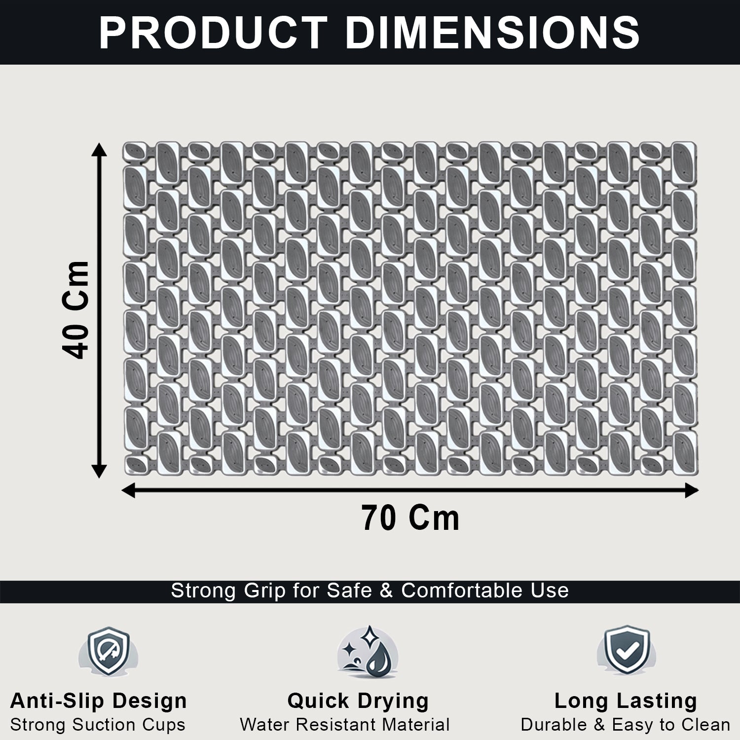 Rubber Shower Mat Ibija Pattern ( 40x70 Cm Grey )