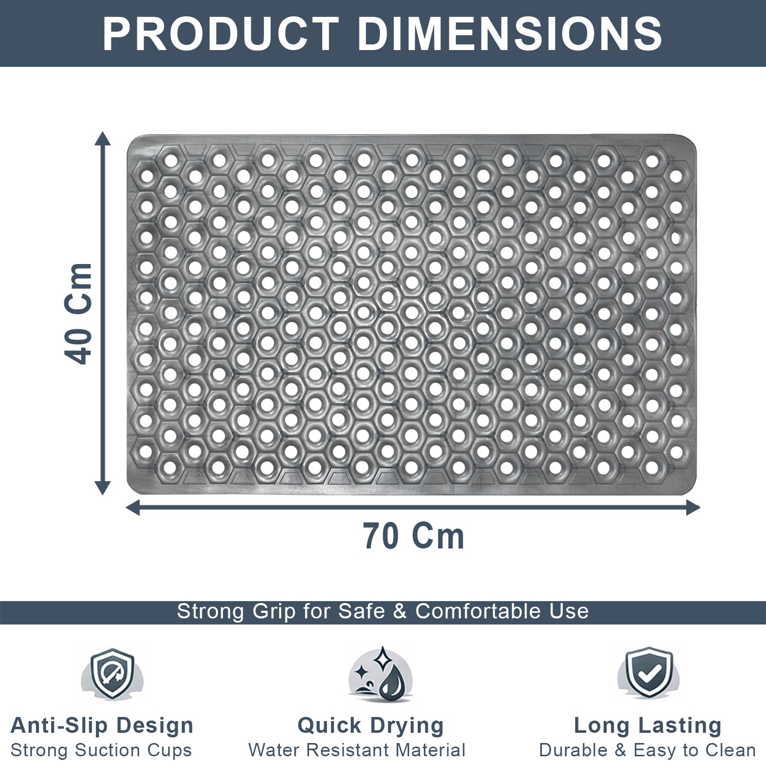 PVC Shower Mat for Bathroom Floor ( 40x70 cm, Smoke Grey )
