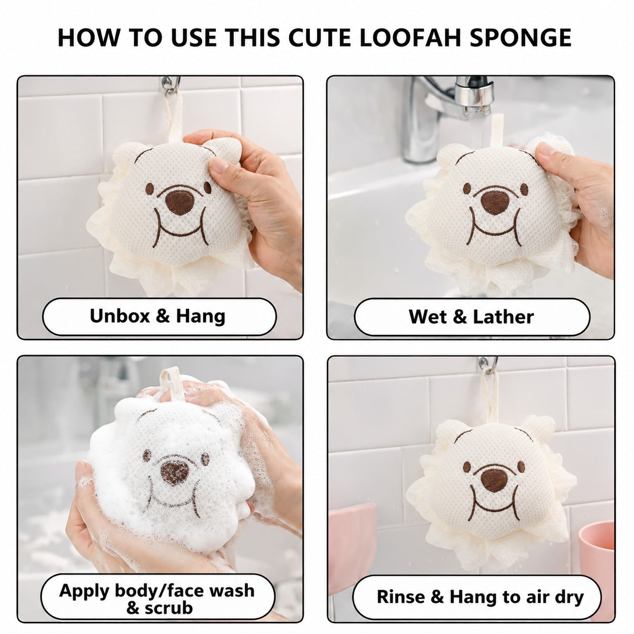 Bath Sponge For Kids And Adult (Cream 10x12cm )