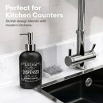 Kitchen Dispenser Print Glass Soap Dispenser For Bathroom And Kitchen Sink Leak ( 19.5x7.5 cm Black )