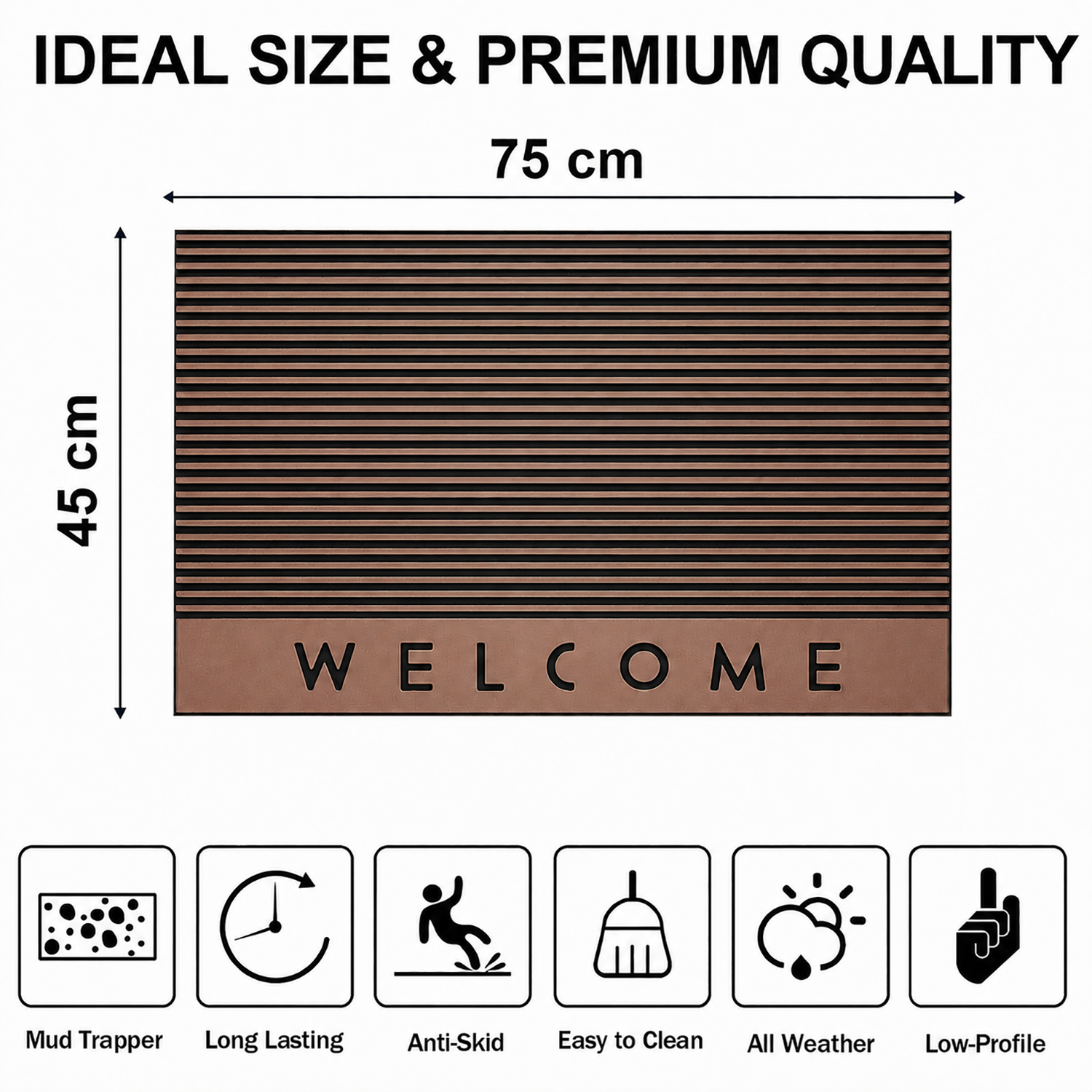 Rubber Door Mat Welcome Textured ( 45x75 cm Brown )