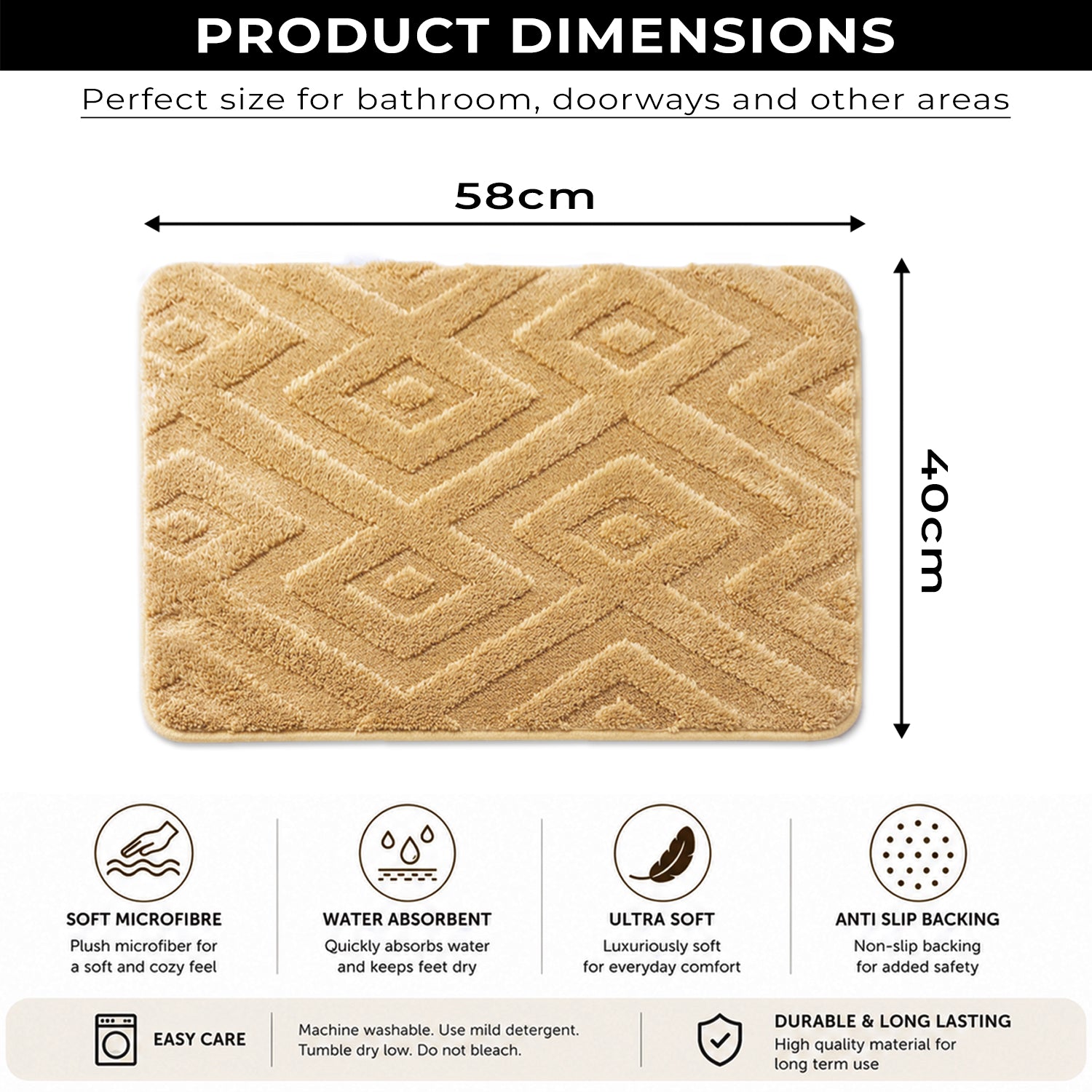 Bahrain Intersect Microfiber Bath Mat (40x58cm Gold)