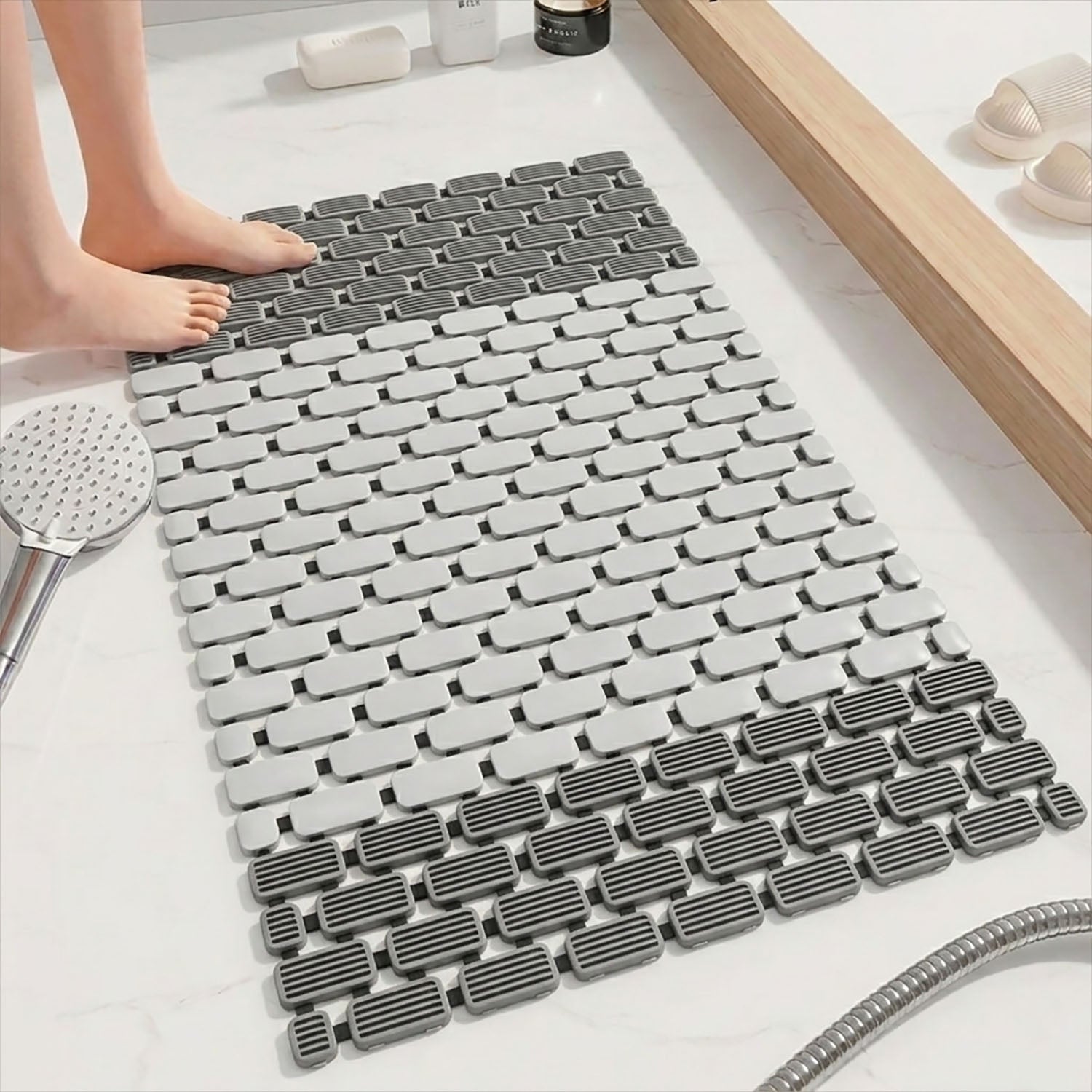 Rubber Shower Mat For Bathroom ( 37x67 Cm White )