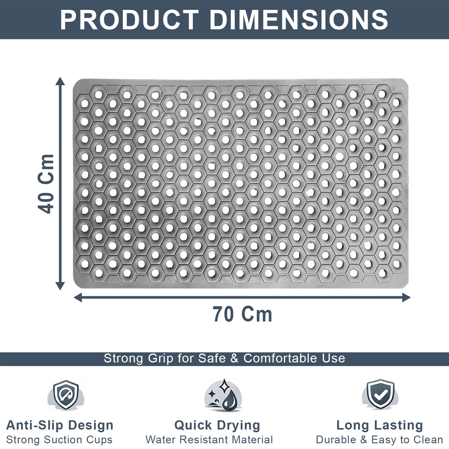 PVC Shower Mat for Bathroom Floor ( 40x70 cm, Silver )
