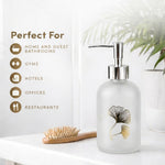 Flower Print Glass Soap Dispenser For Bathroom And Kitchen Sink ( 19.5x7.5 cm White )