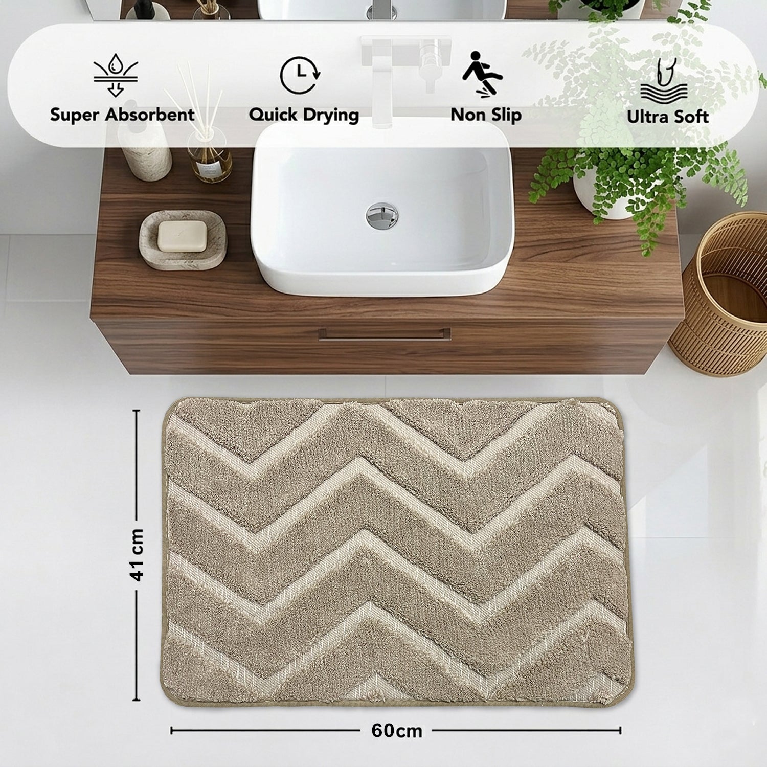 Austria Zigzag Microfiber Bath Mat (41x60cm Beige)