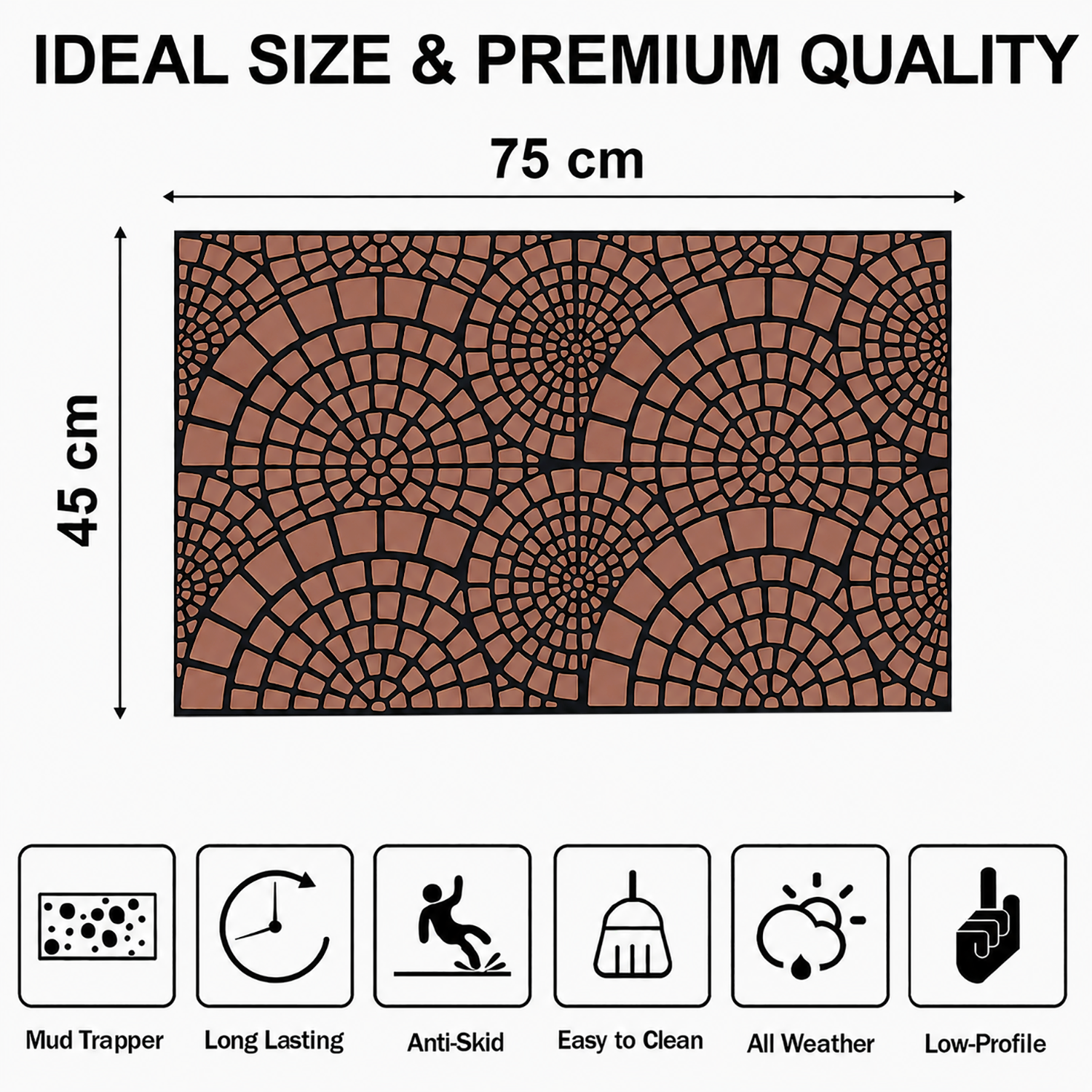 Rubber Door Mat Mosaic Textured ( 45x75 cm Brown )