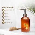 Flower Print Glass Soap Dispenser For Bathroom And Kitchen Sink ( 19.5x7.5 cm Red Brown )