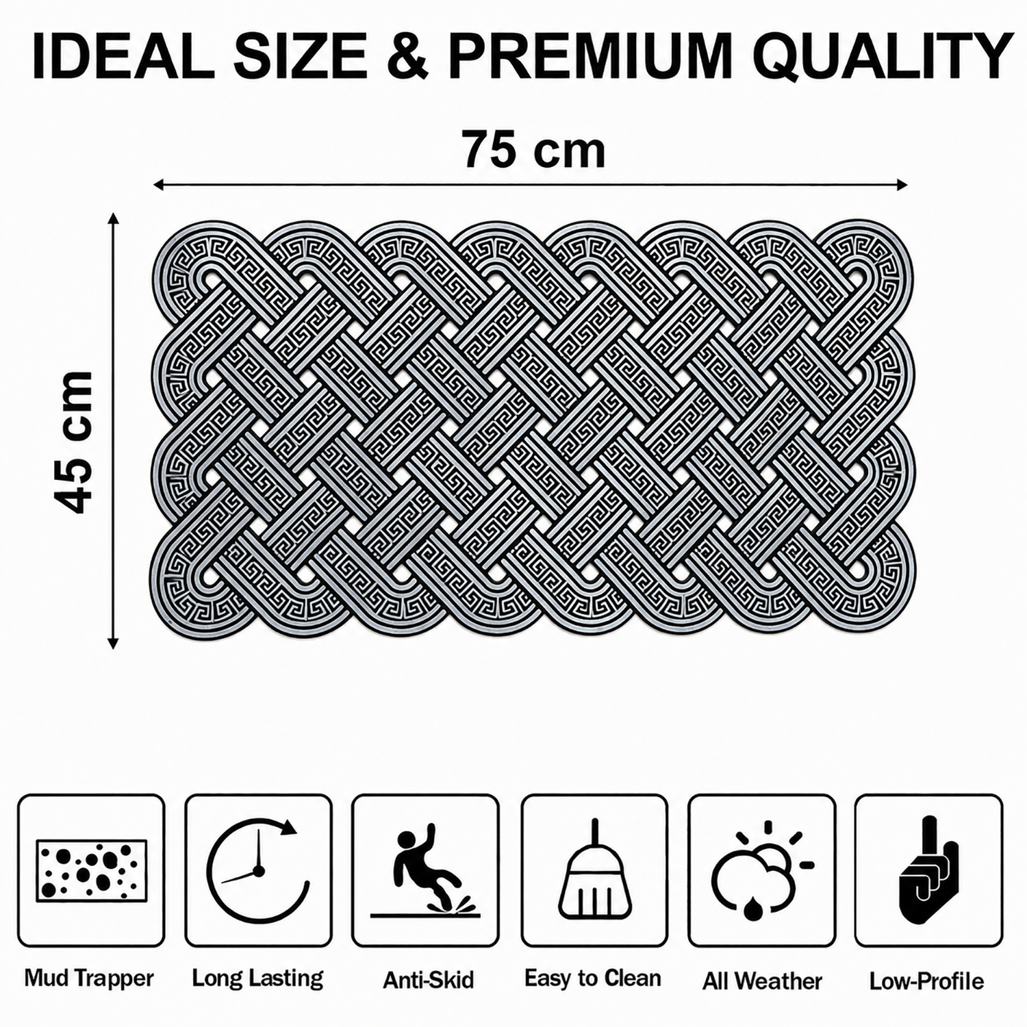 Rubber Door Mat Weave Textured ( 45x75 cm Silver )