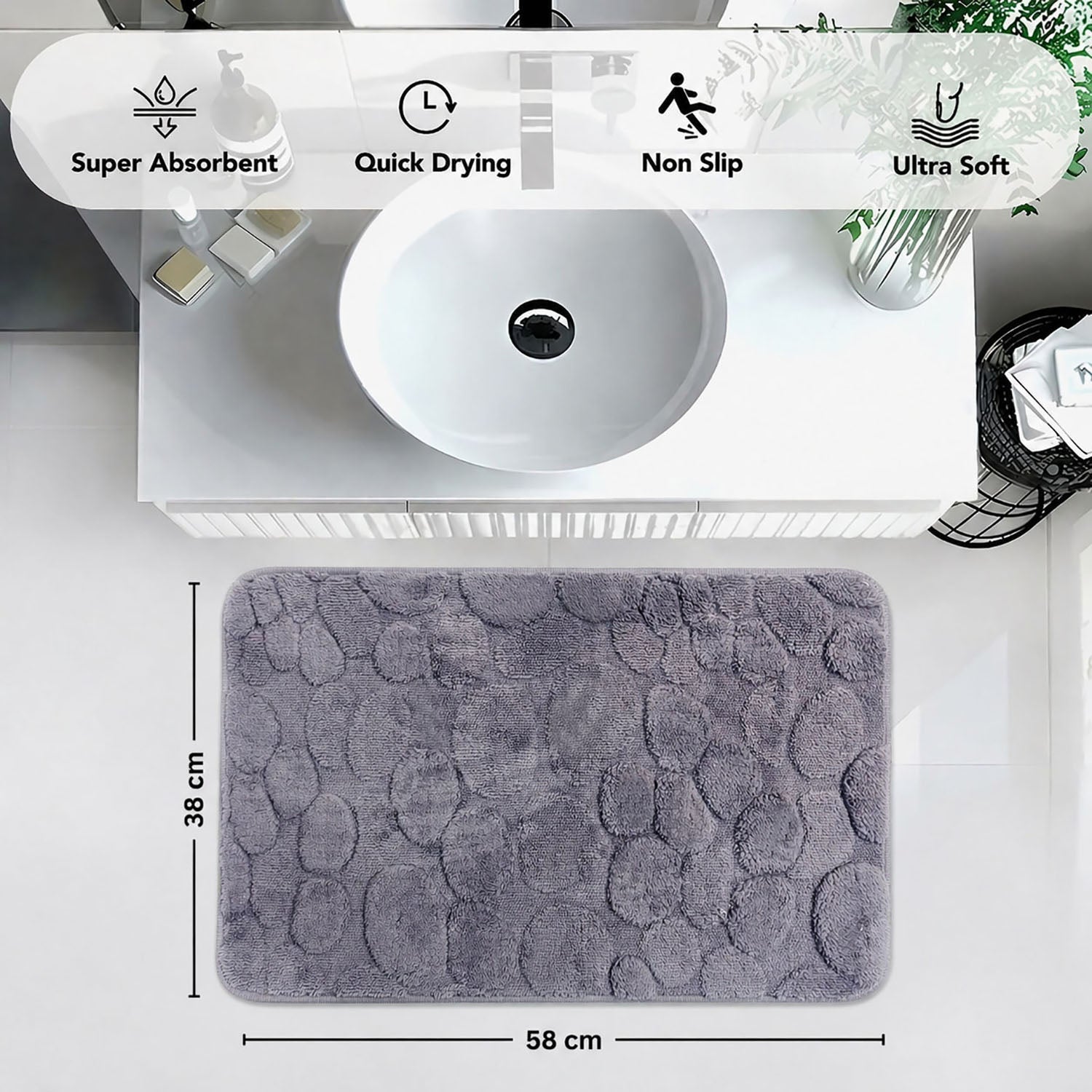 Moscow Stone Microfiber Bath Mat (38x58cm Purple)